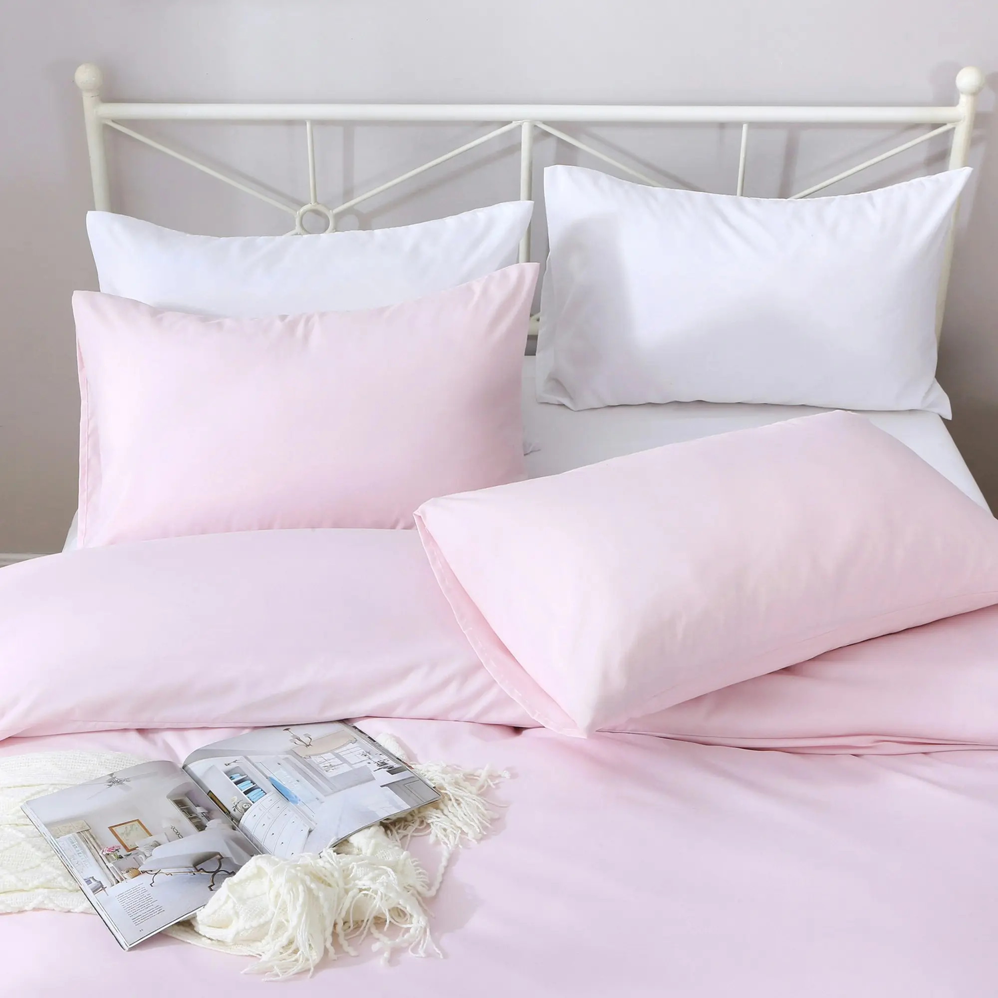 Linenova 2000TC Hotel Soft Quilt Cover Pillowcases Set(Light Pink,5 Sizes)