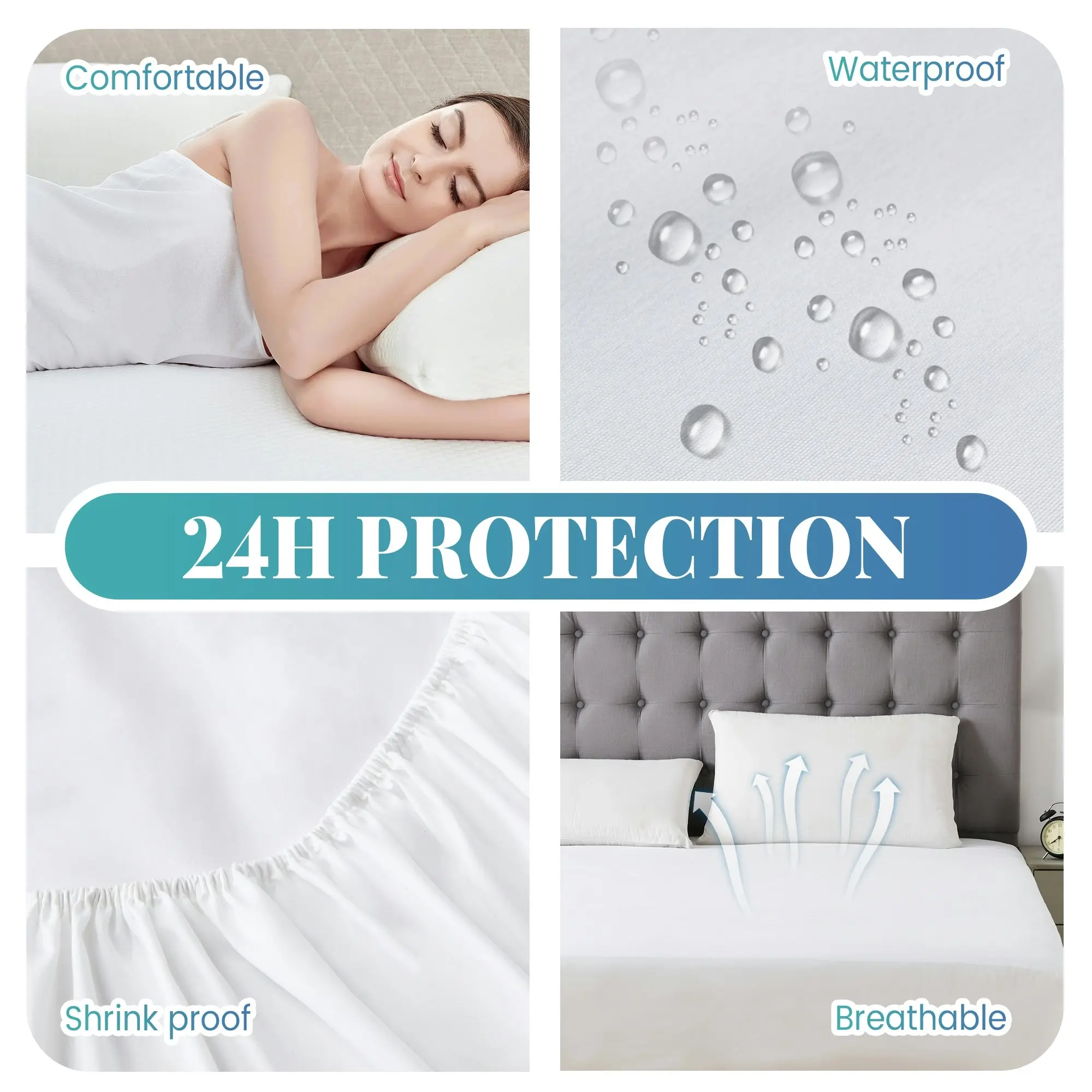 Linenova Fully Fitted 100% Waterproof Mattress Protector Hypoallergenic Anti Dust Mite With TPU Layer