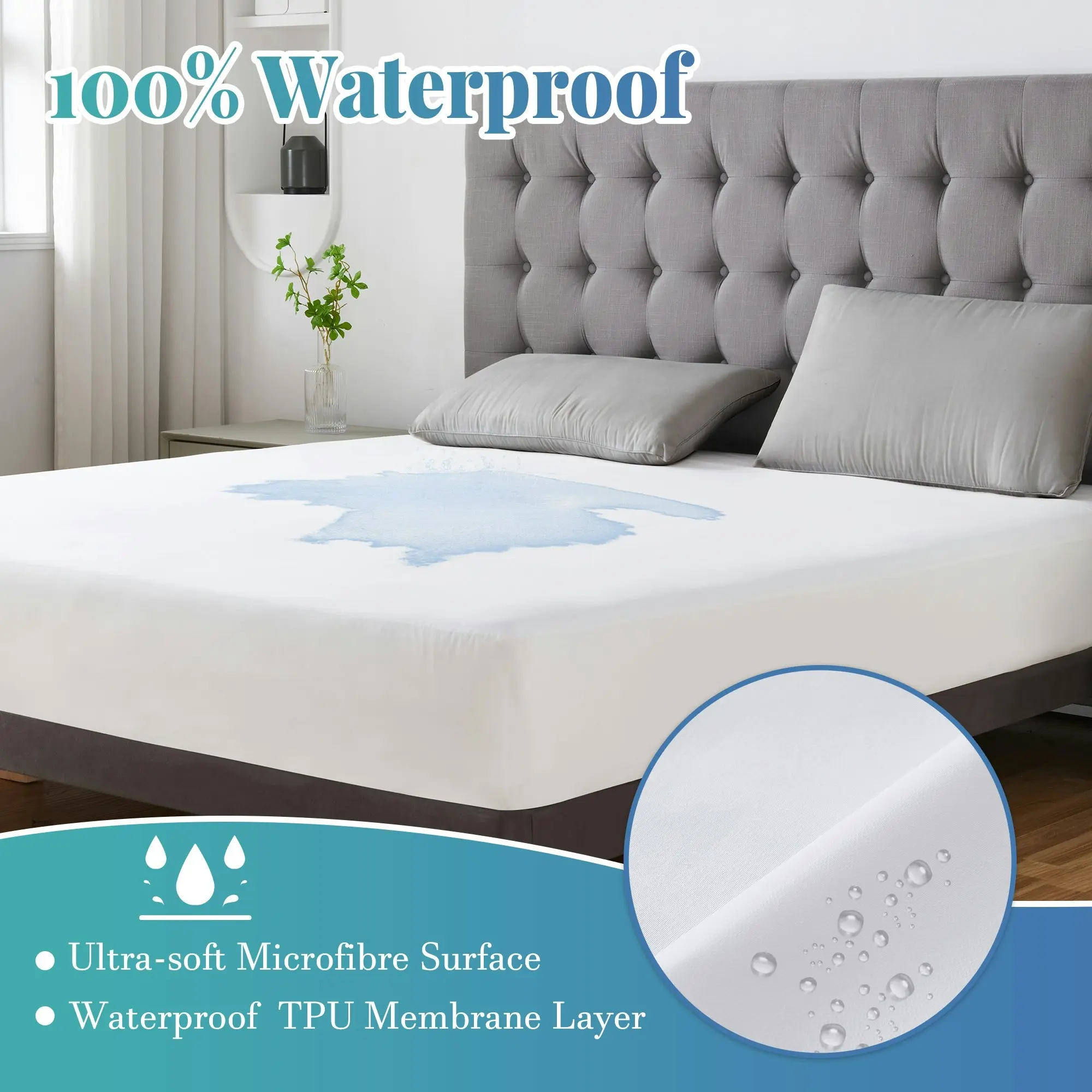 Linenova Fully Fitted 100% Waterproof Mattress Protector Hypoallergenic Anti Dust Mite With TPU Layer