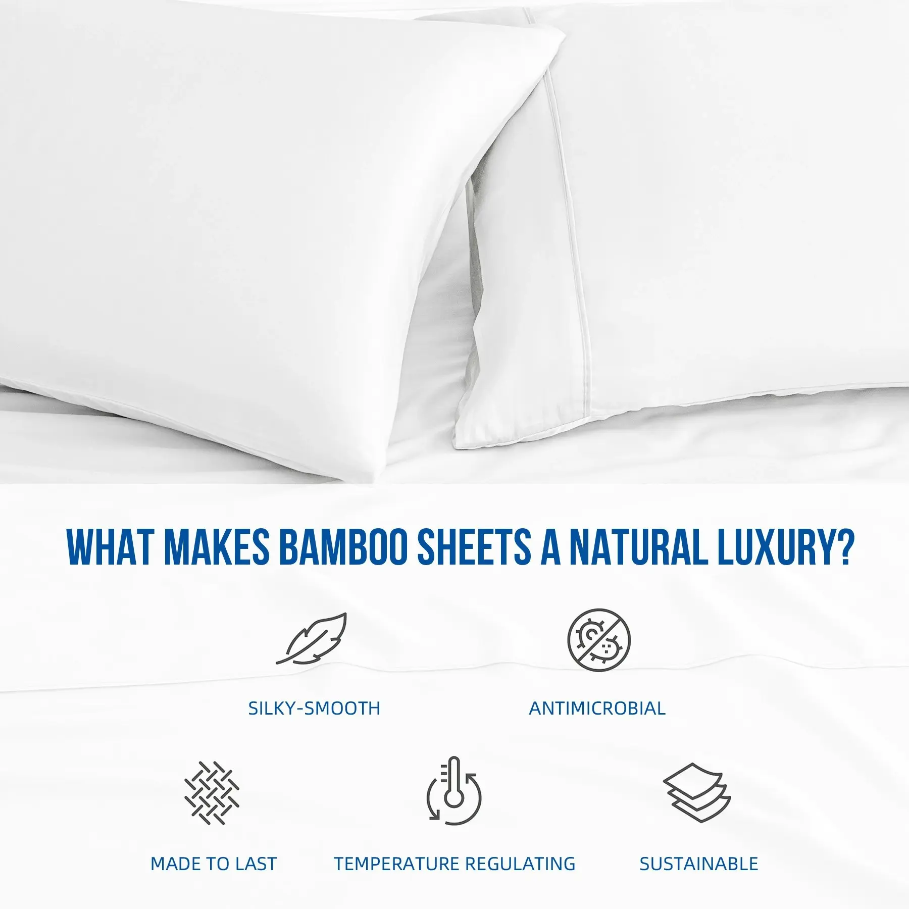 Linenova 100% Organic Bamboo Sheet Sets Cooling Soft 4 Pcs Set,White