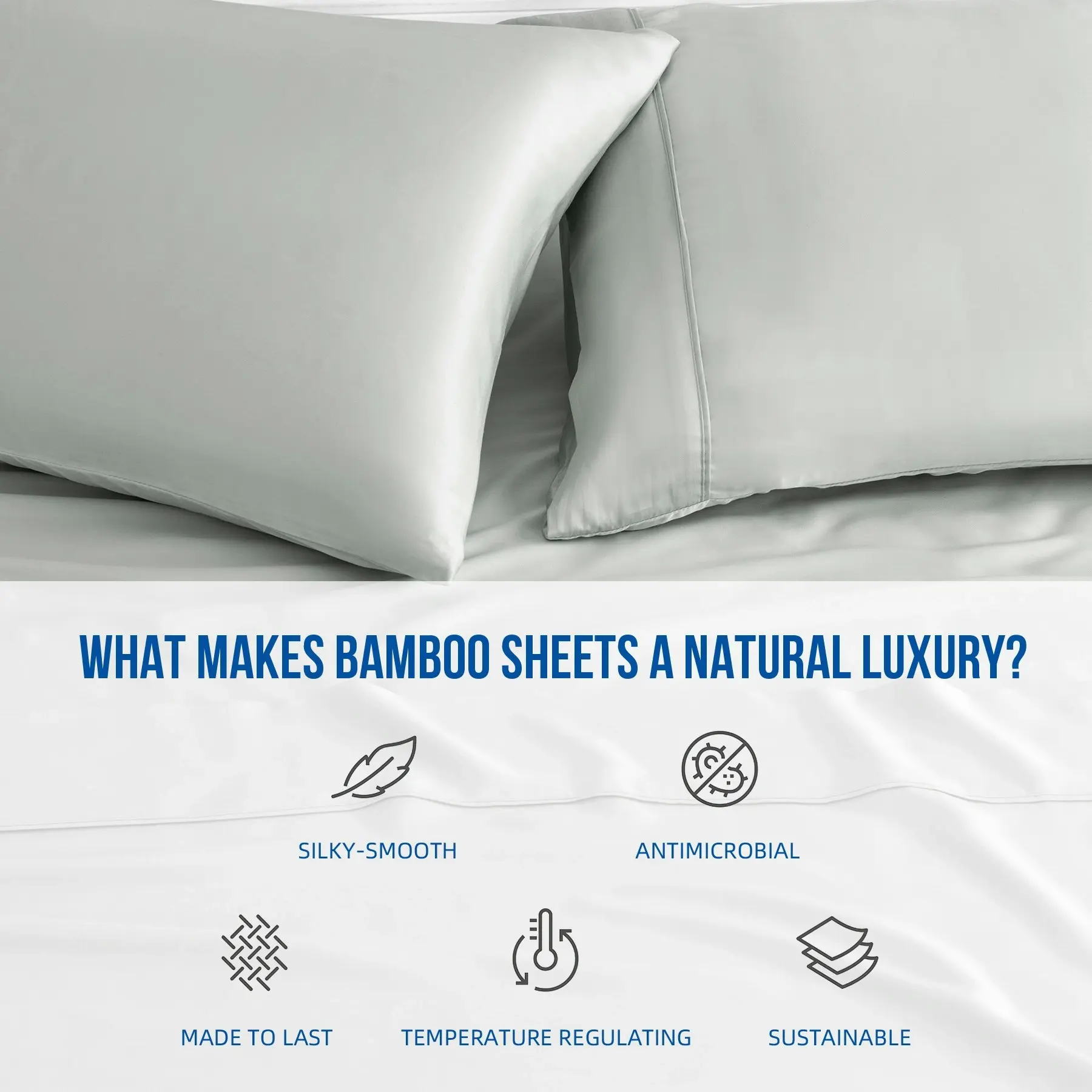 Linenova 100% Organic Bamboo Sheet Sets Cooling Soft 5 Sizes Bed Set,Sage green