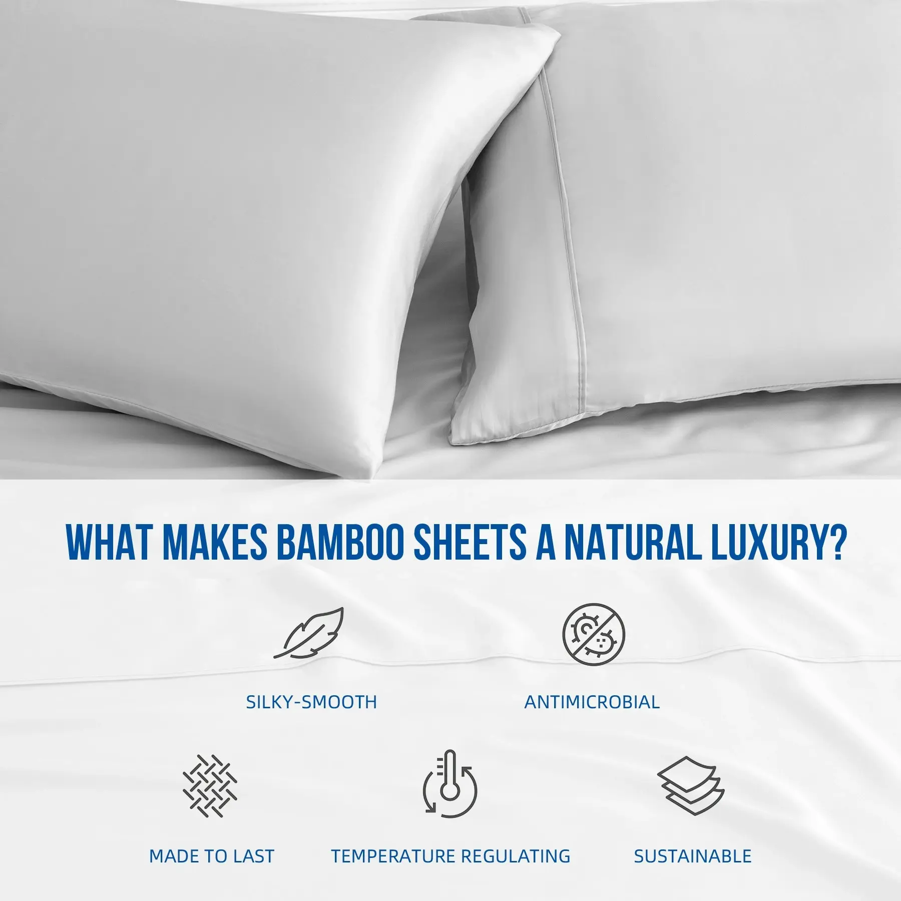 Linenova 100% Organic Bamboo Sheet Sets Cooling Soft 5 Sizes Bed Set,Silver