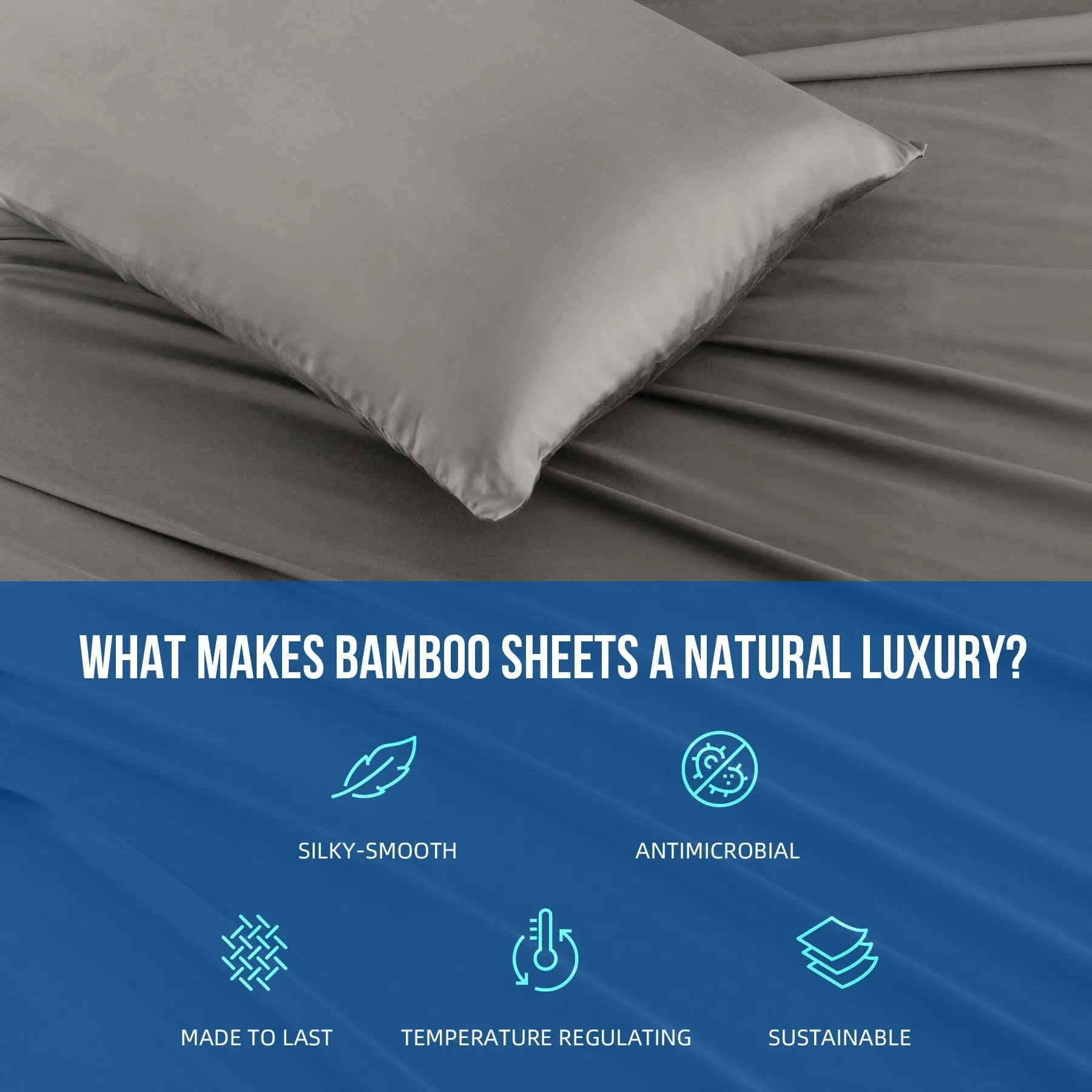 Linenova 100% Organic Bamboo Sheet Sets Cooling Soft 5 Sizes Bed Set,Charcoal