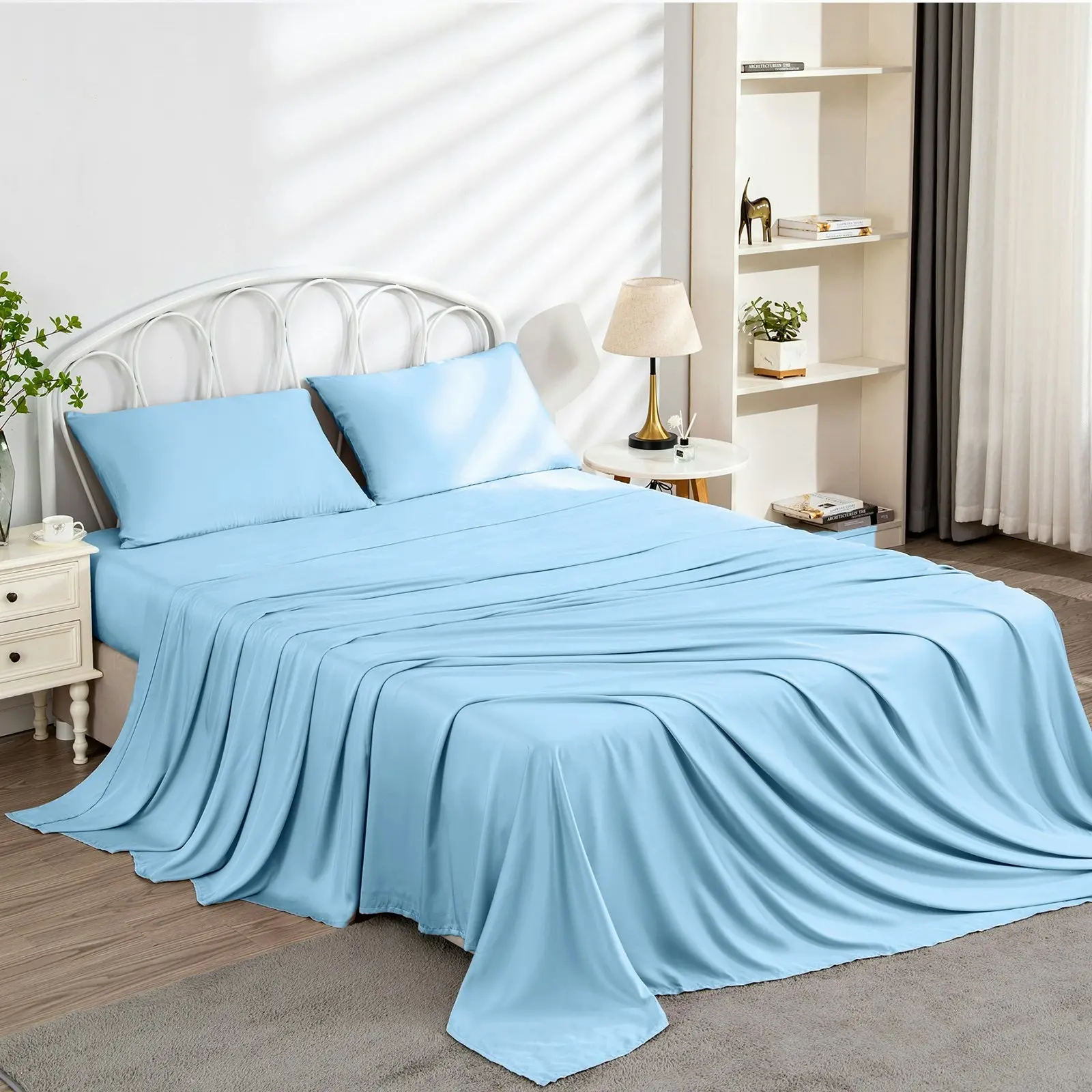 Linenova 100% Organic Bamboo Sheet Sets Cooling Soft 5 Sizes Bed Set,Teal blue