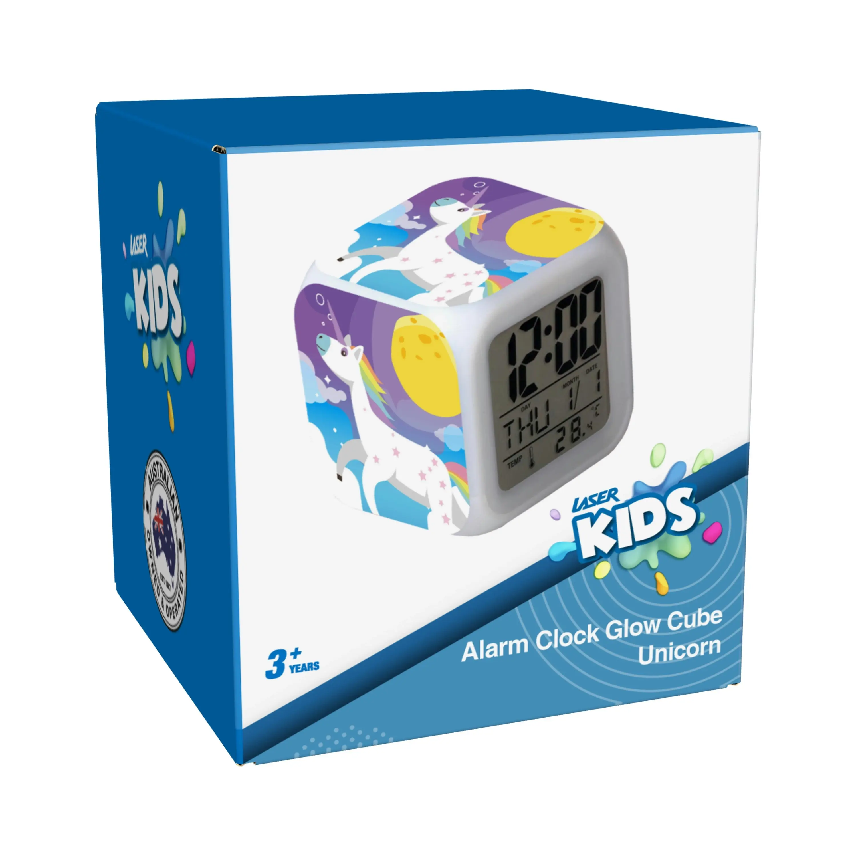 Laser Kids RGB Glow Cube Alarm Clock Astronaut with Temperature Date