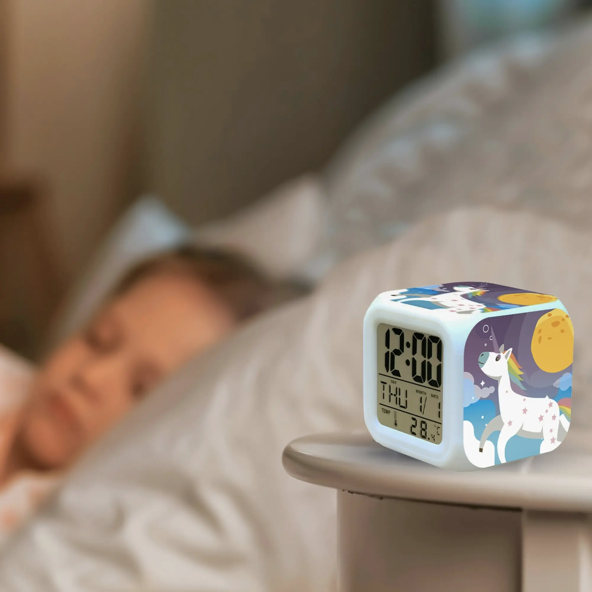 Laser Kids RGB Glow Cube Alarm Clock Astronaut with Temperature Date