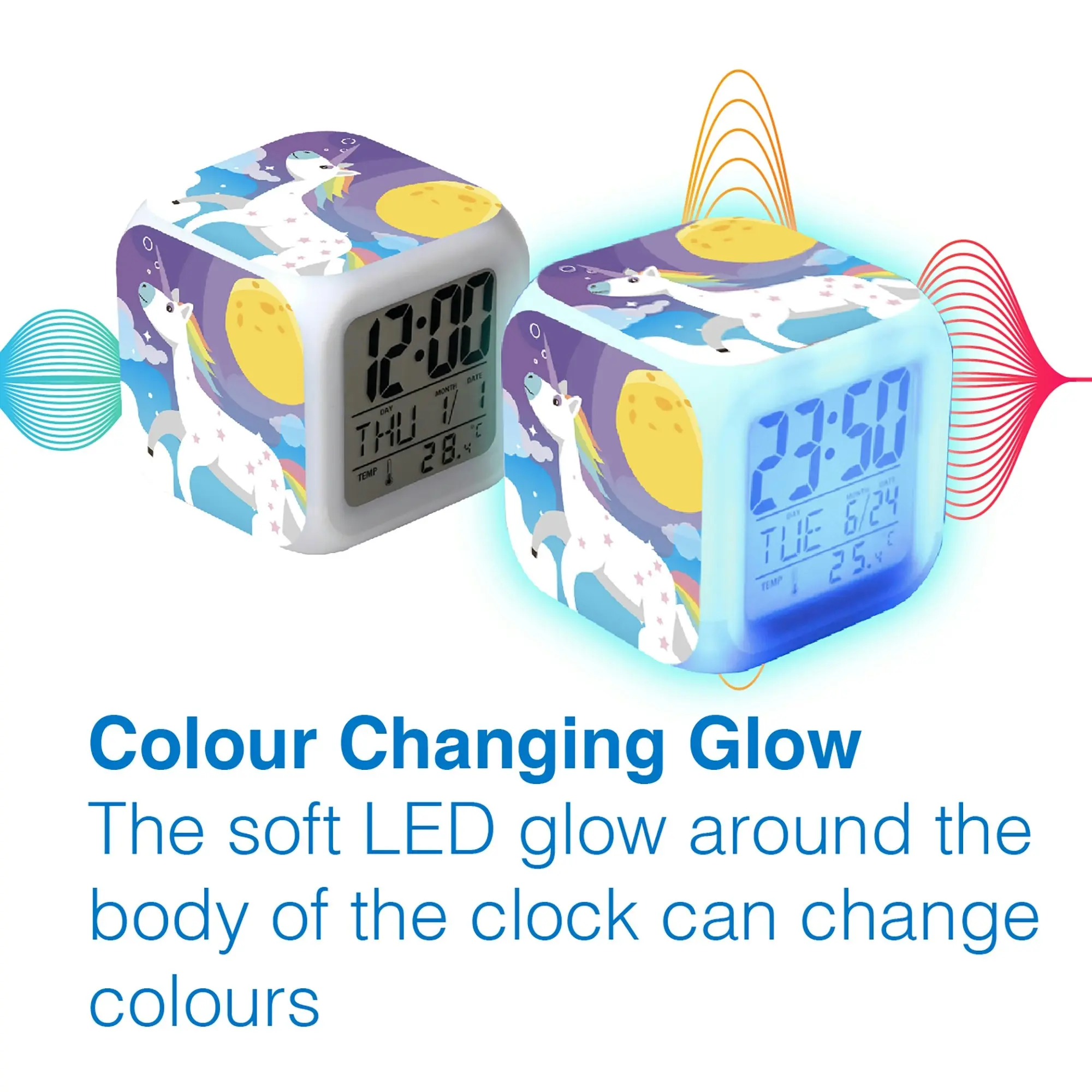 Laser Kids RGB Glow Cube Alarm Clock Astronaut with Temperature Date