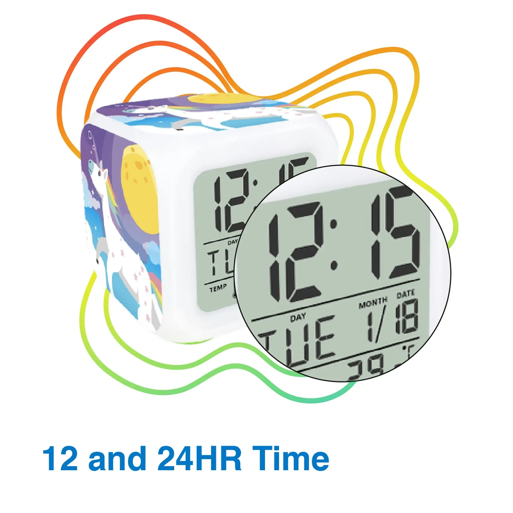 Laser Kids RGB Glow Cube Alarm Clock Astronaut with Temperature Date