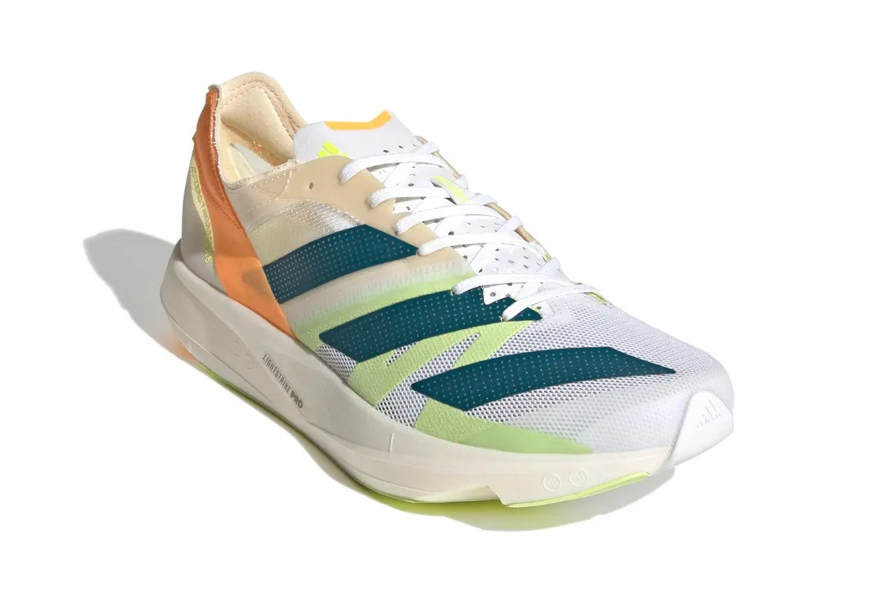 Adidas Mens adizero Takumi Sen 8 Running Shoes Runners Sneakers - White/Teal/Orange