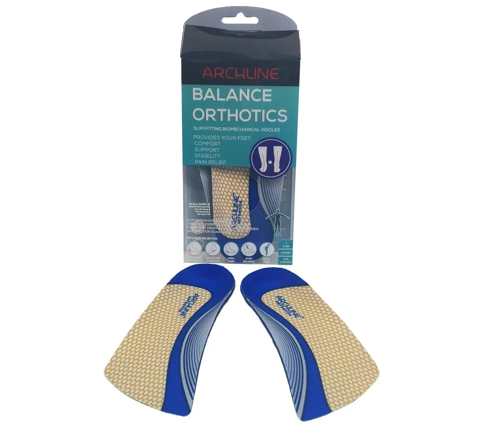 Archline 3/4 Slim Orthotics Plantar Fasciitis Insoles Balance Relief - EUR 47