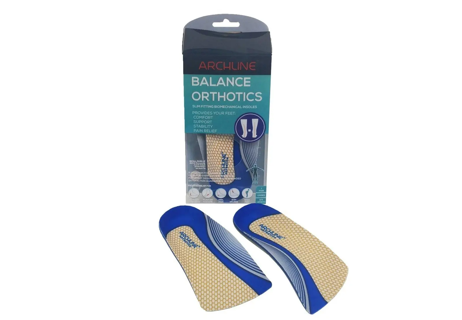 Archline 3/4 Slim Orthotics Plantar Fasciitis Insoles Balance Relief - EUR 47