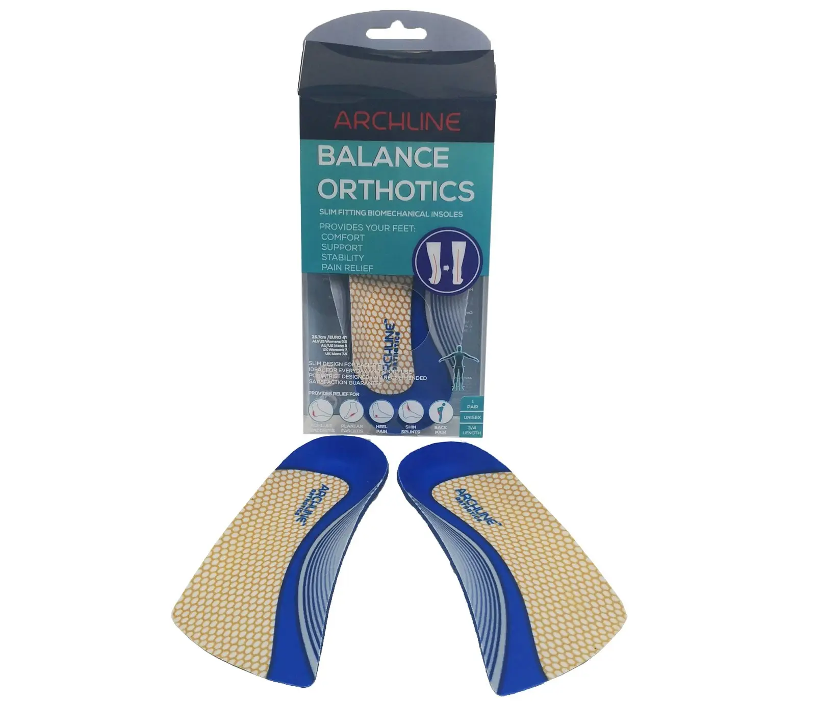 Archline 3/4 Slim Orthotics Plantar Fasciitis Insoles Balance Support Relief