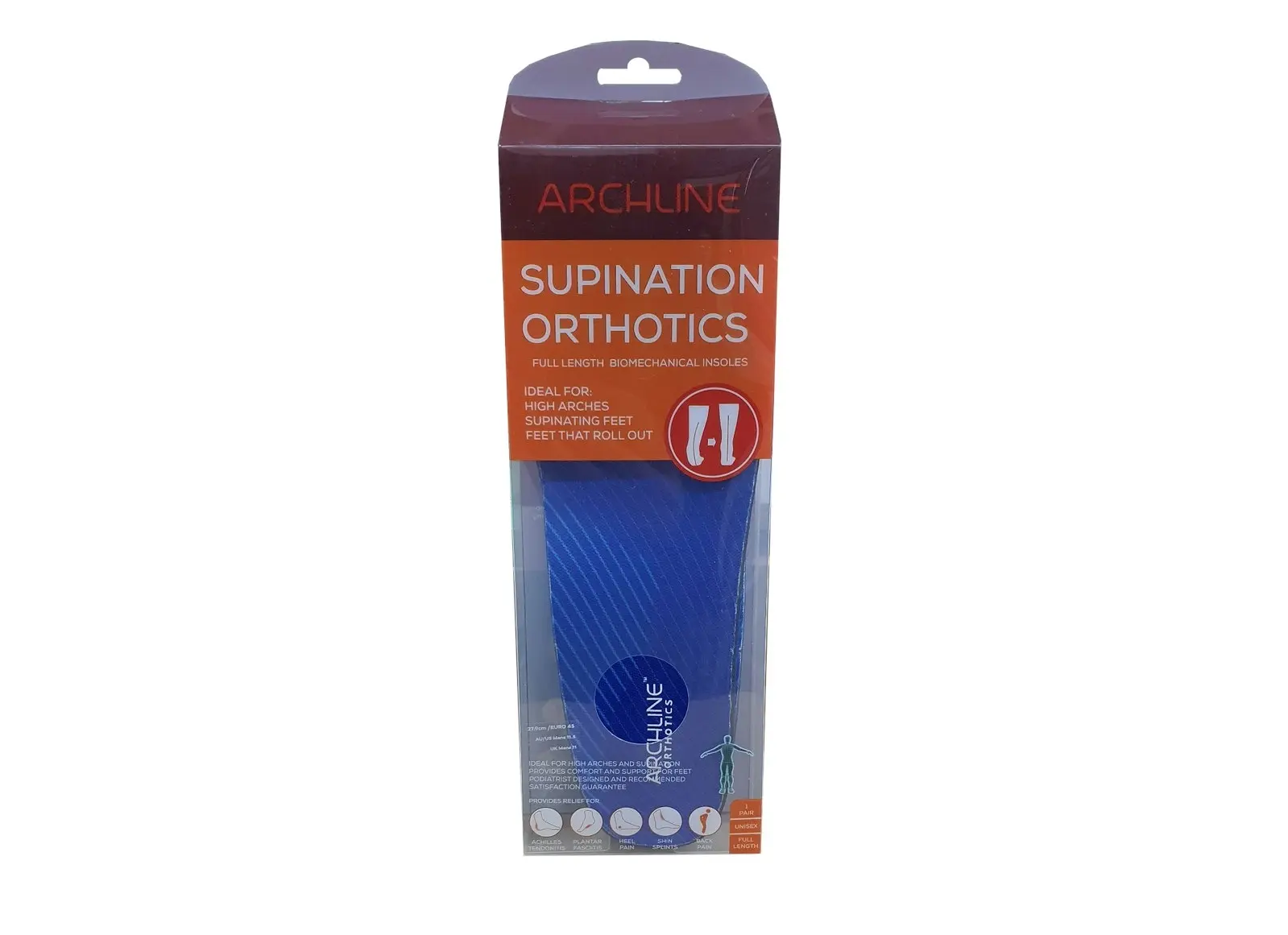 Archline Supination Orthotic Insoles - Full Length (Unisex) Plantar Fasciitis High Arch