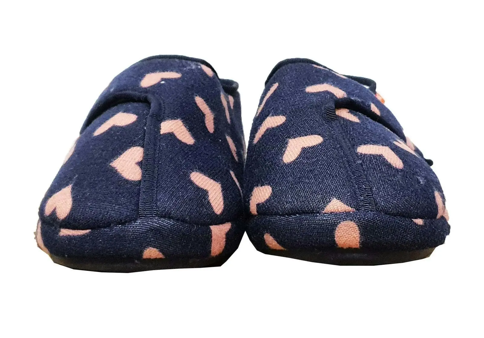 Archline Orthotic Plus Slippers Closed Scuffs Pain Relief Moccasins - Navy Hearts