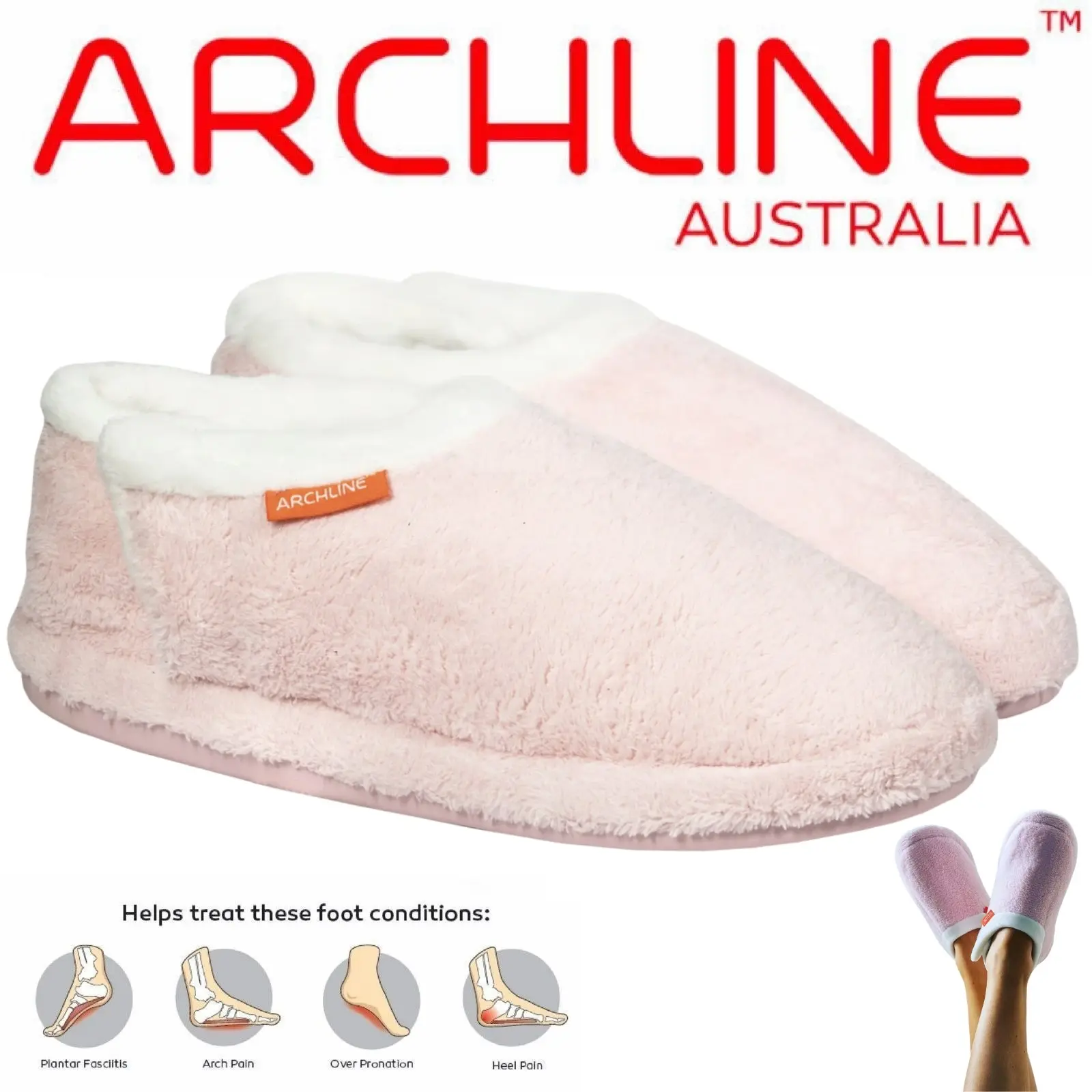 Archline Orthotic Slippers Closed Scuffs Pain Relief Moccasins - Pink