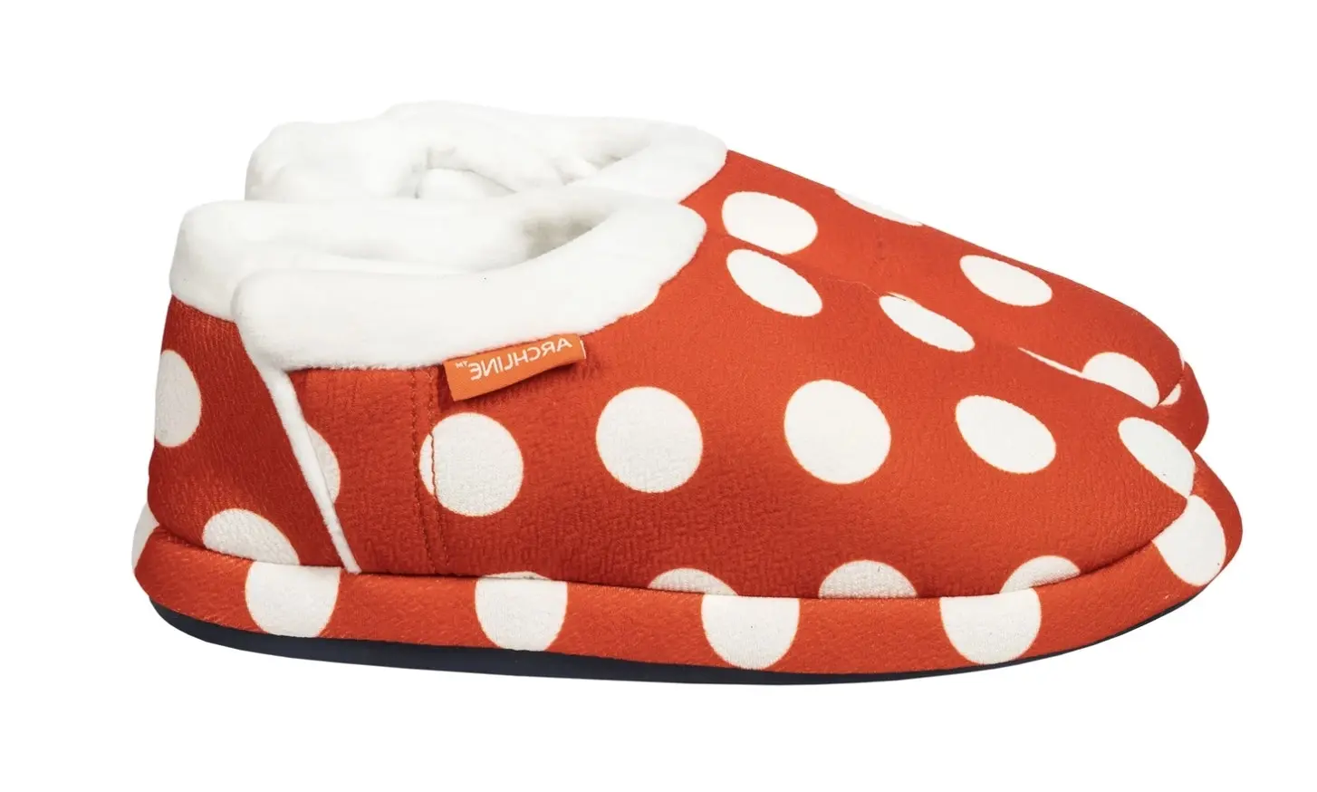 Archline Orthotic Slippers CLOSED Back Scuffs Moccasins Pain Relief - Red Polka Dots