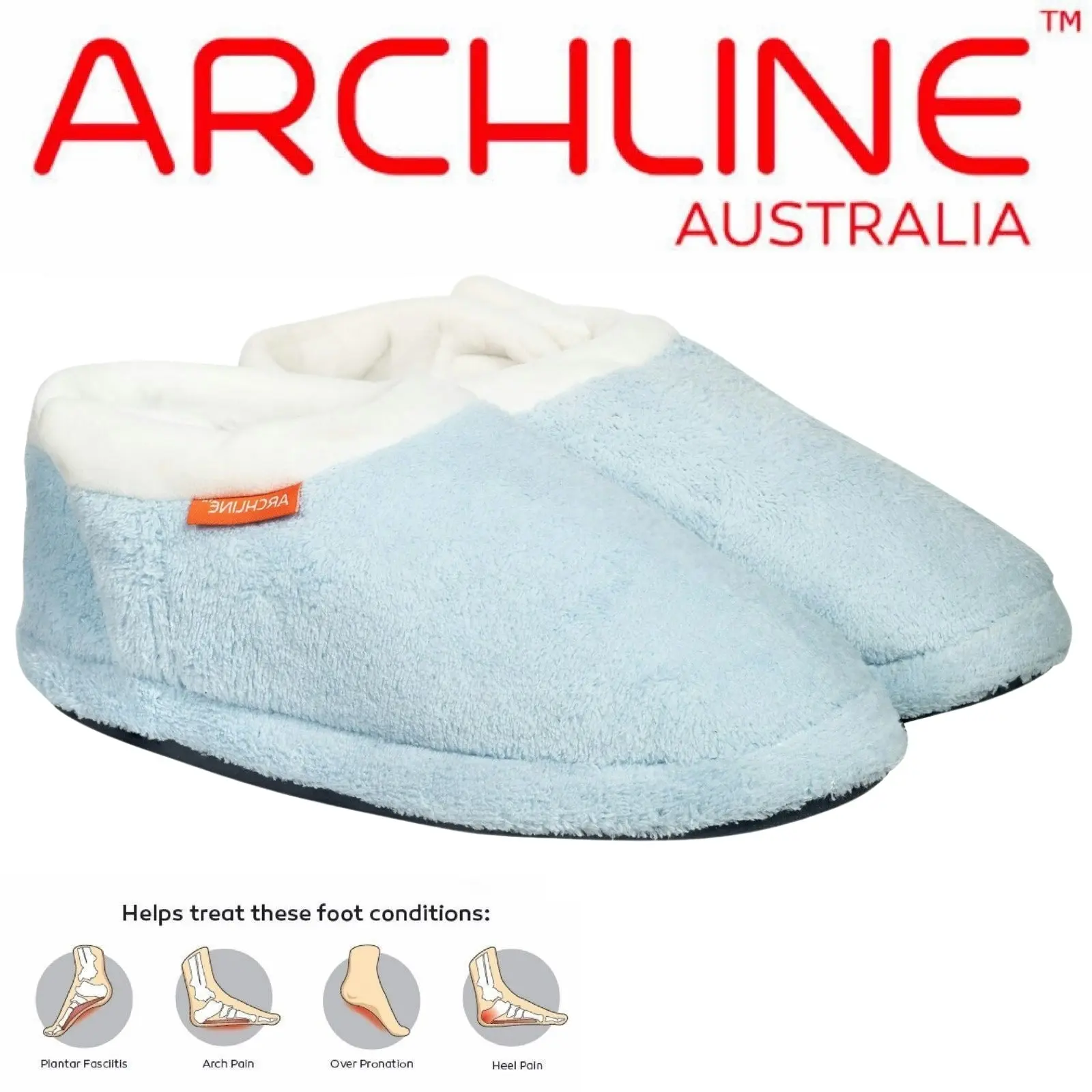 Archline Orthotic Slippers Closed Scuffs Pain Relief Moccasins - Sky Blue