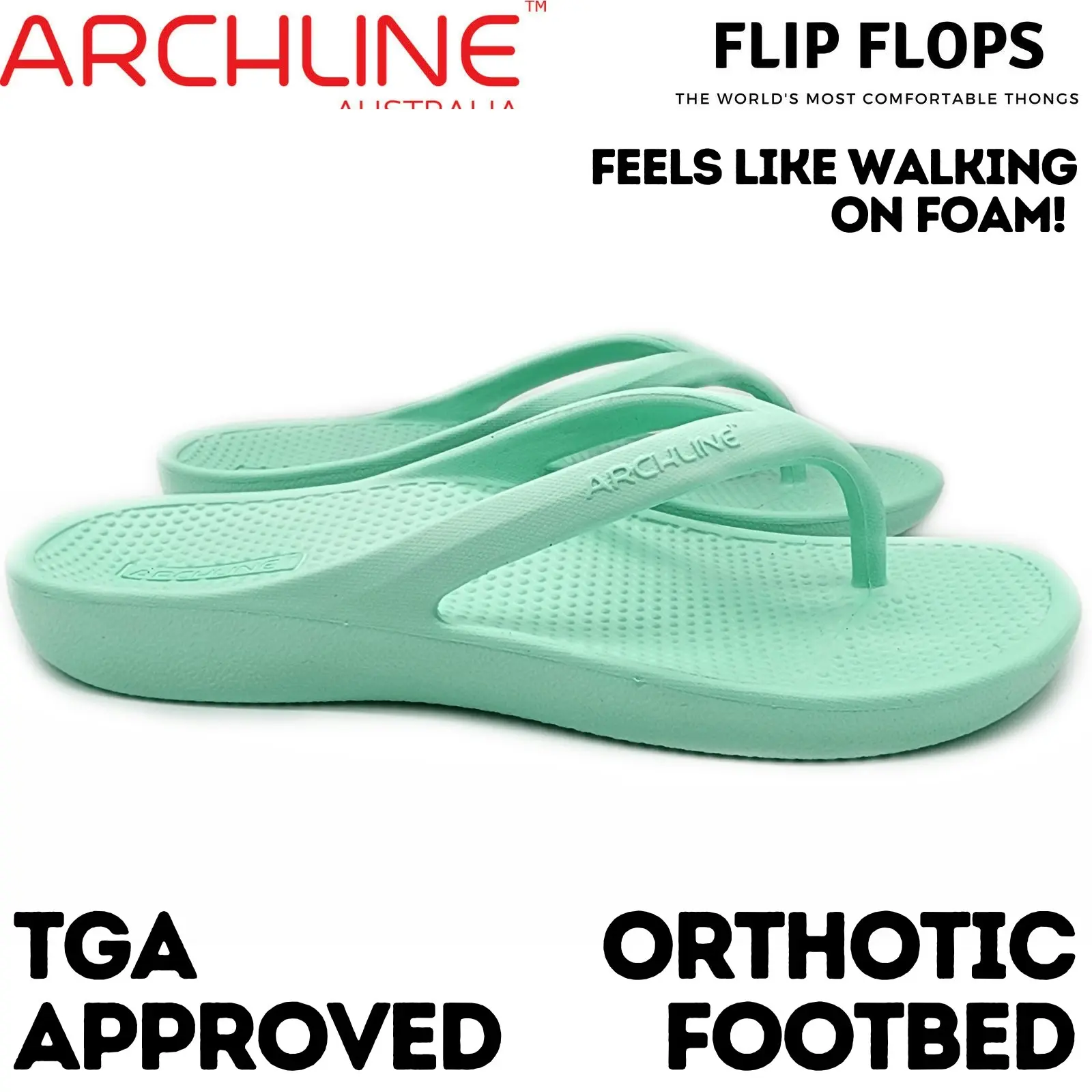 Archline Orthotic Foam Thongs Arch Support Flip Flops Orthopedic Rebound - Mint Green