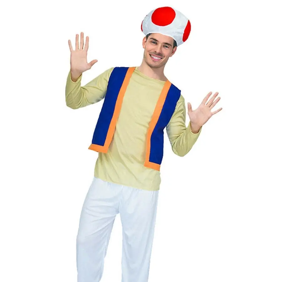 Mens Mushroom Toad Cosplay Gaming Dress Up Costume Party