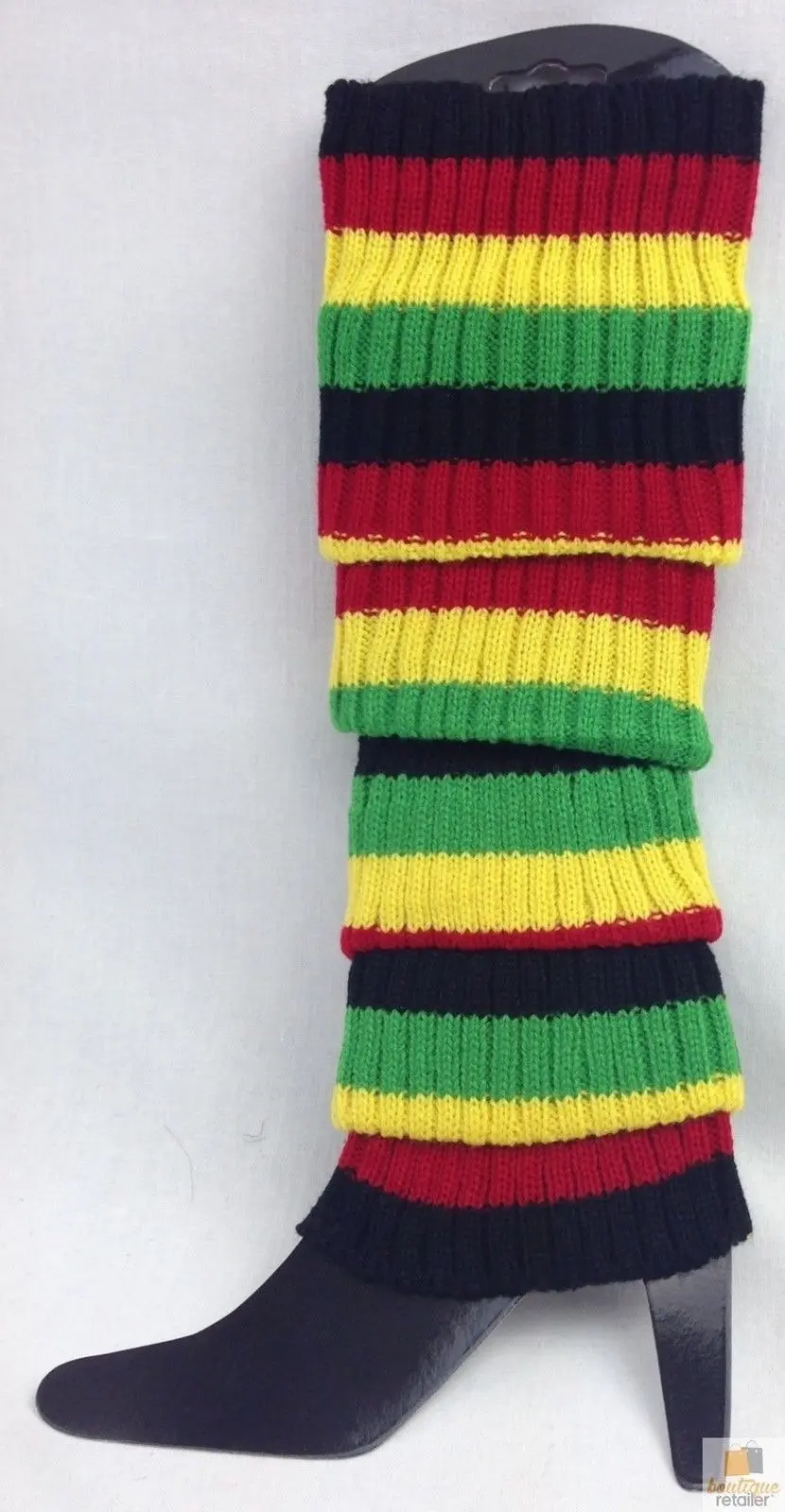 RAINBOW LEG WARMERS High Knitted Womens Neon Party Knit Ankle Socks 80s Dance