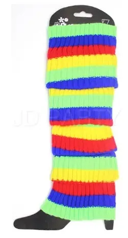 RAINBOW LEG WARMERS High Knitted Womens Neon Party Knit Ankle Socks 80s Dance