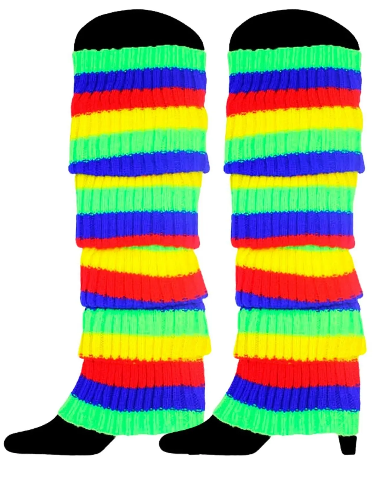 RAINBOW LEG WARMERS High Knitted Womens Neon Party Knit Ankle Socks 80s Dance