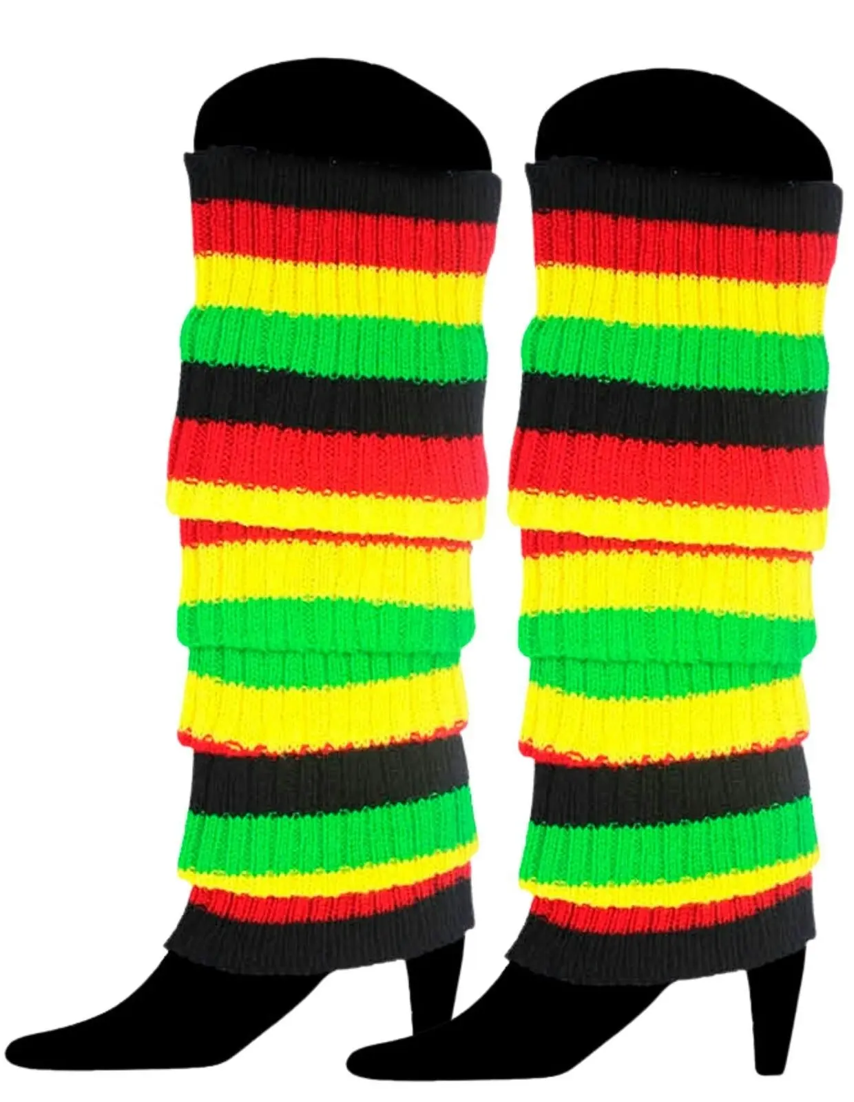 RAINBOW LEG WARMERS High Knitted Womens Neon Party Knit Ankle Socks 80s Dance