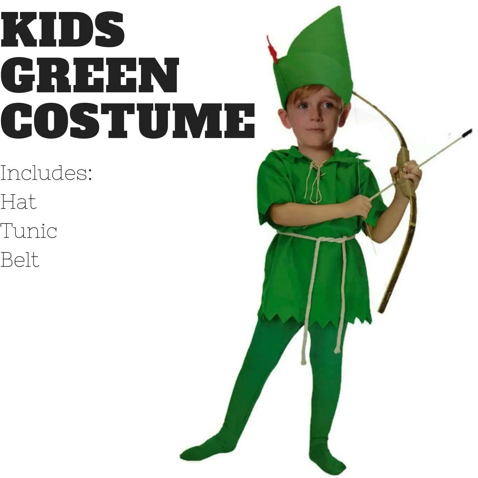 Childrens Green Costume Peter Pan Robin Hood Elf Halloween Kids Book Week