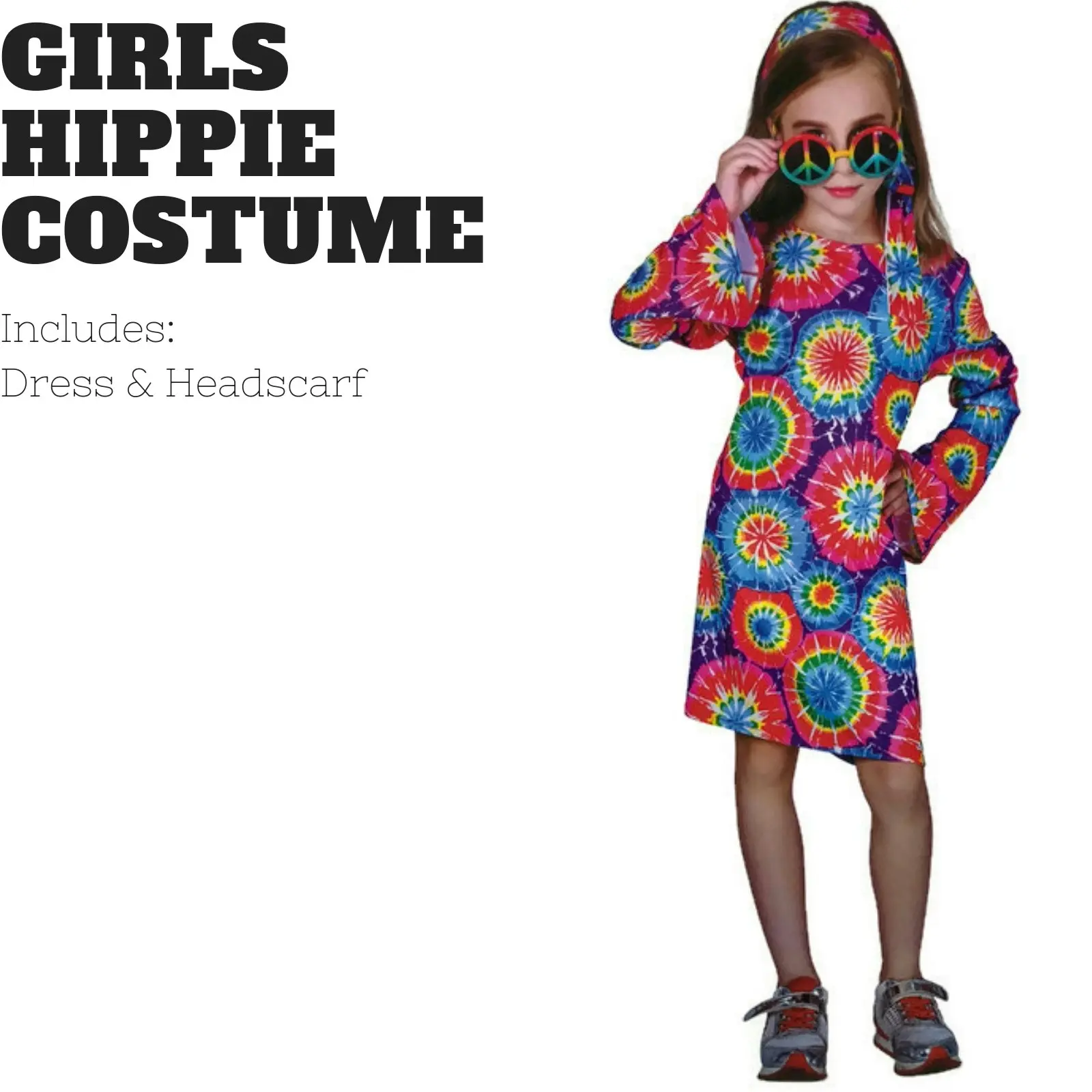 Kids Girls HIPPIE Hippy Costume Book Week Party Halloween 60s 70s Outfit