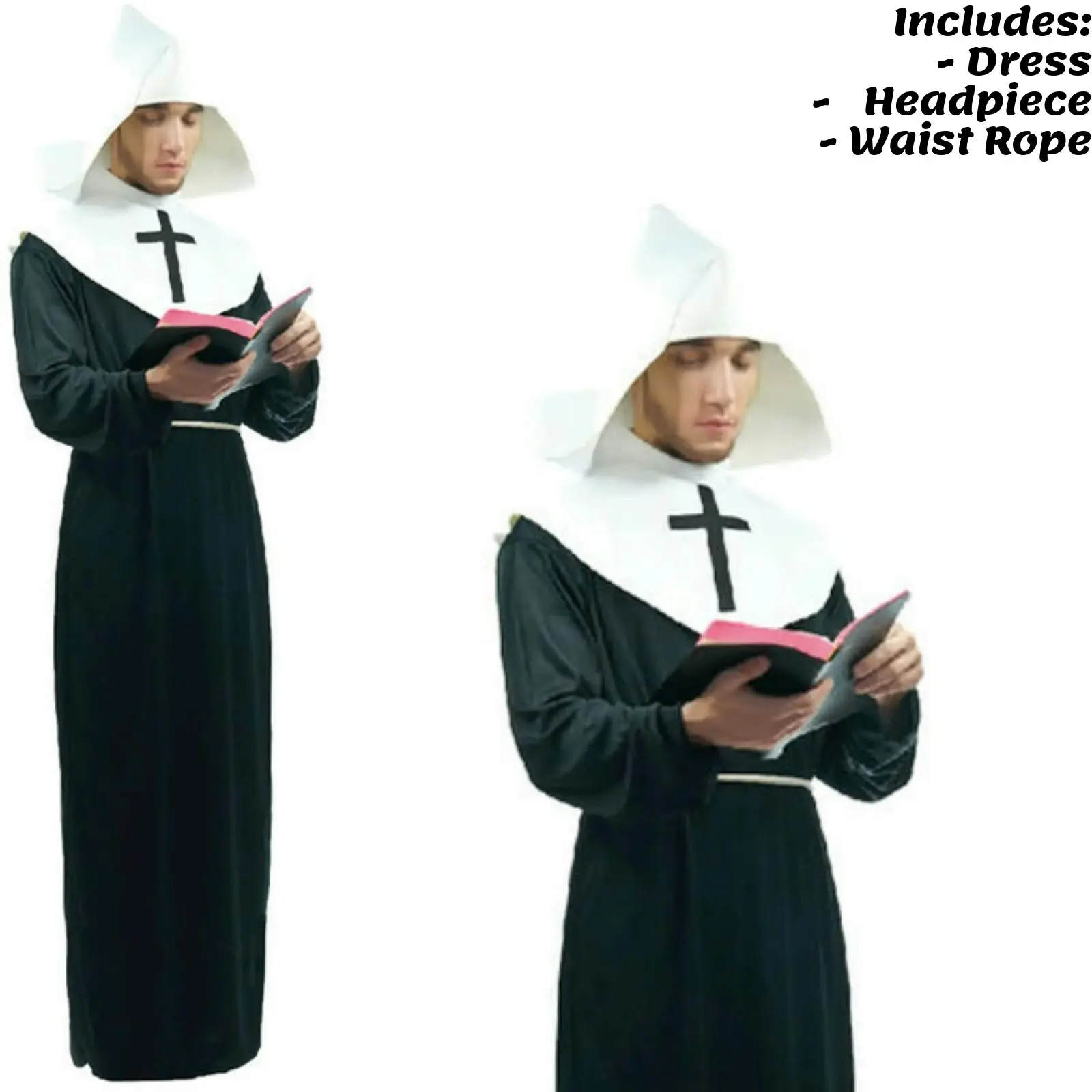 Mens Nun Costume Religious Catholic Priest Fancy Dress Party Outfit Church