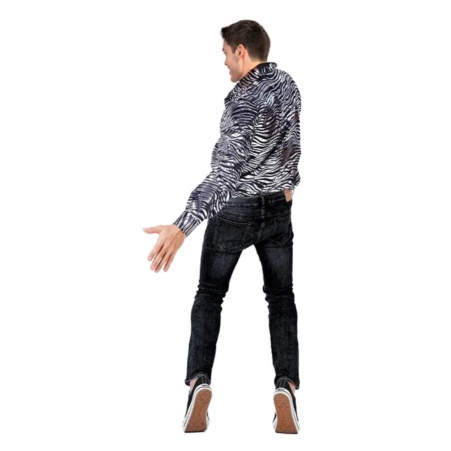 Mens Deluxe Disco Tiger Print Shirt Mens Party Costume in Silver