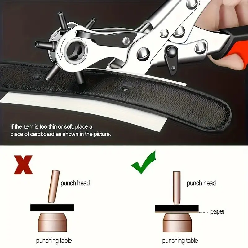 Multi-Size Leather Belt Eyelet Hole Punch Puncher Plier Revolving Handcraft Tool