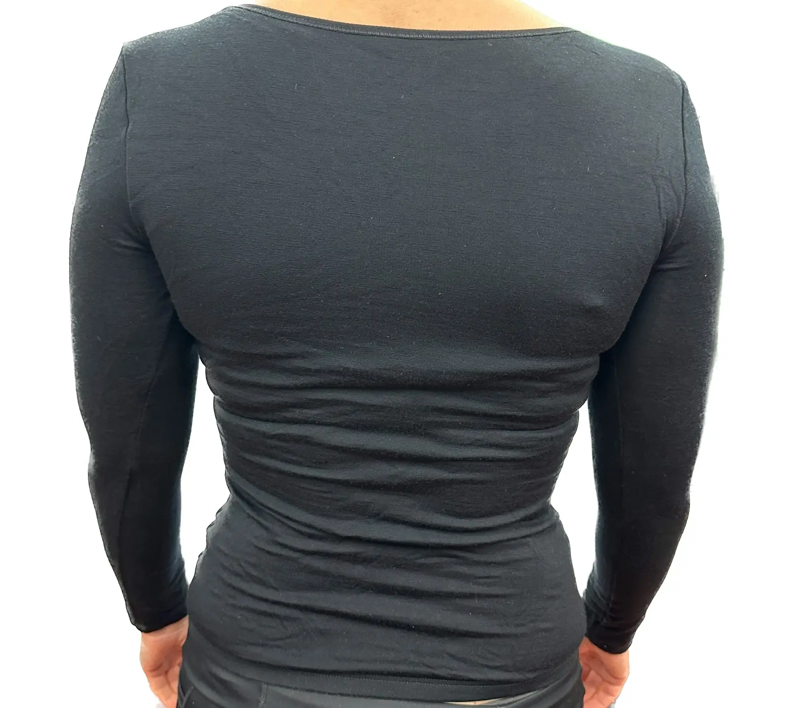 Merino Skins Womens Essential Skin Scoop Neck Long Sleeve Thermal Underwear - Black