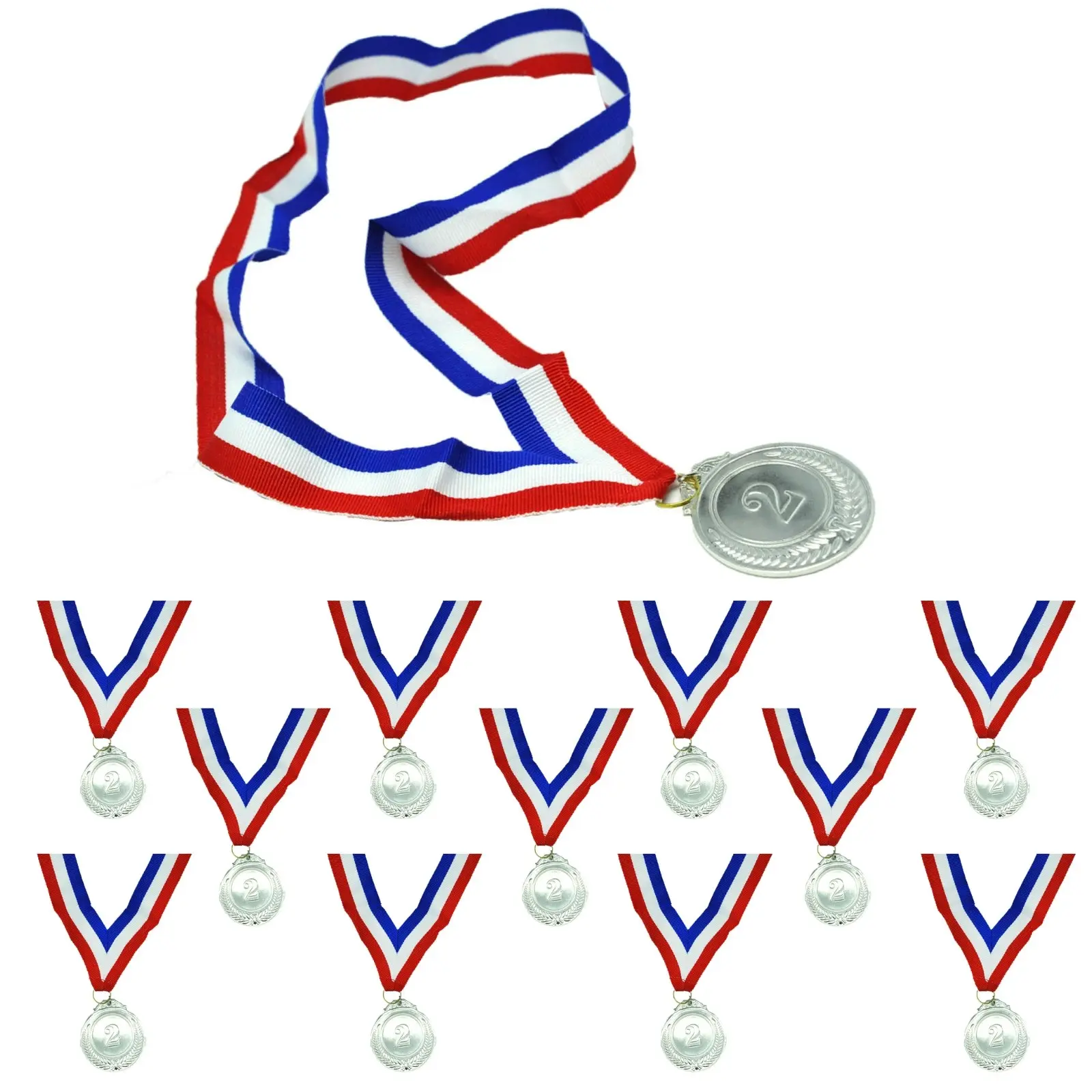 12x 2nd METAL SILVER WINNER MEDALS Sports Day School 46cm Ribbon Olympics