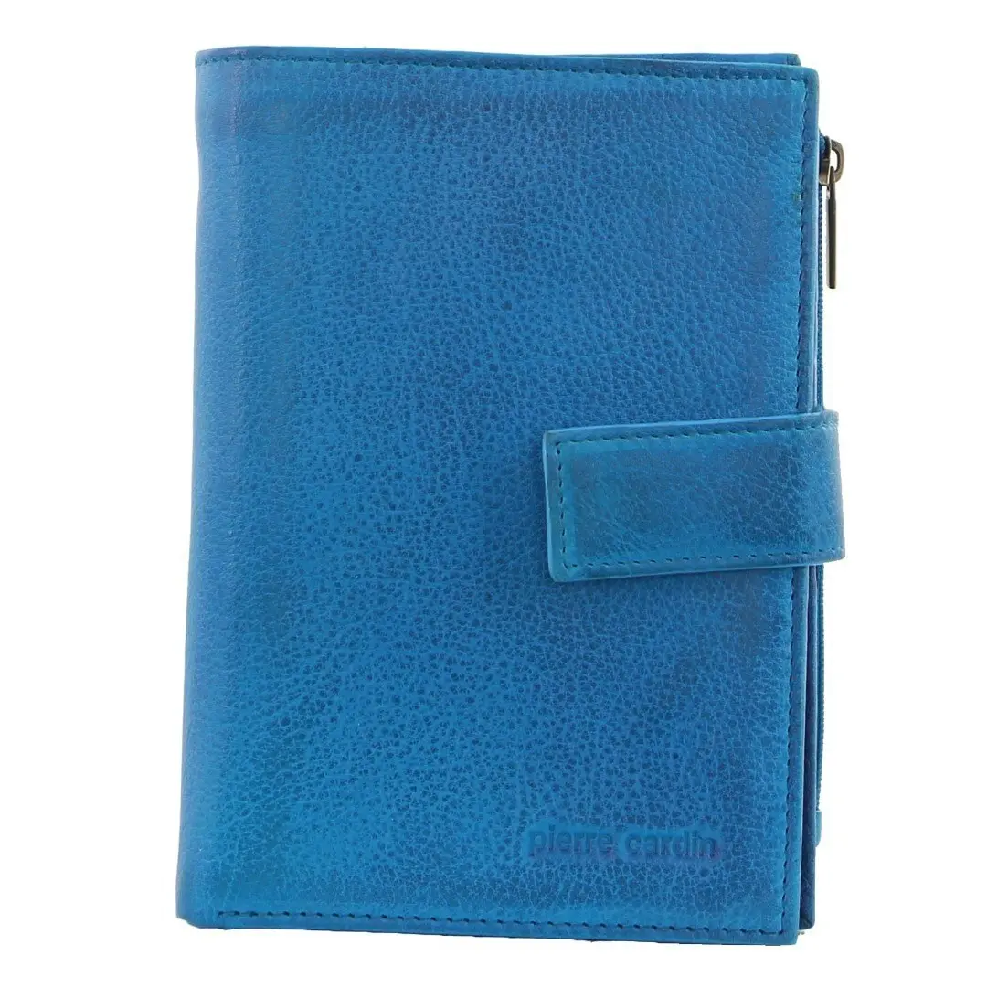 Pierre Cardin Womens Bi-Fold Italian Leather Credit Card Holder Wallet - Aqua Blue