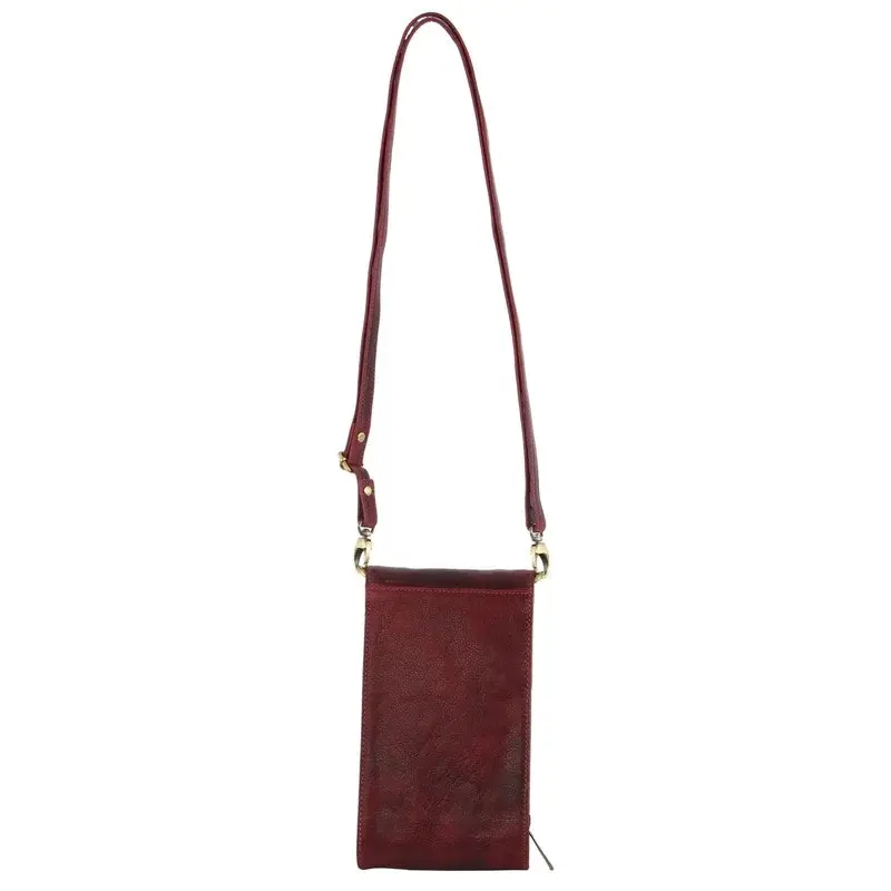 Pierre Cardin Ladies Leather Cross Body Bag/Wallet Bag/Clutch Wallet - Cherry