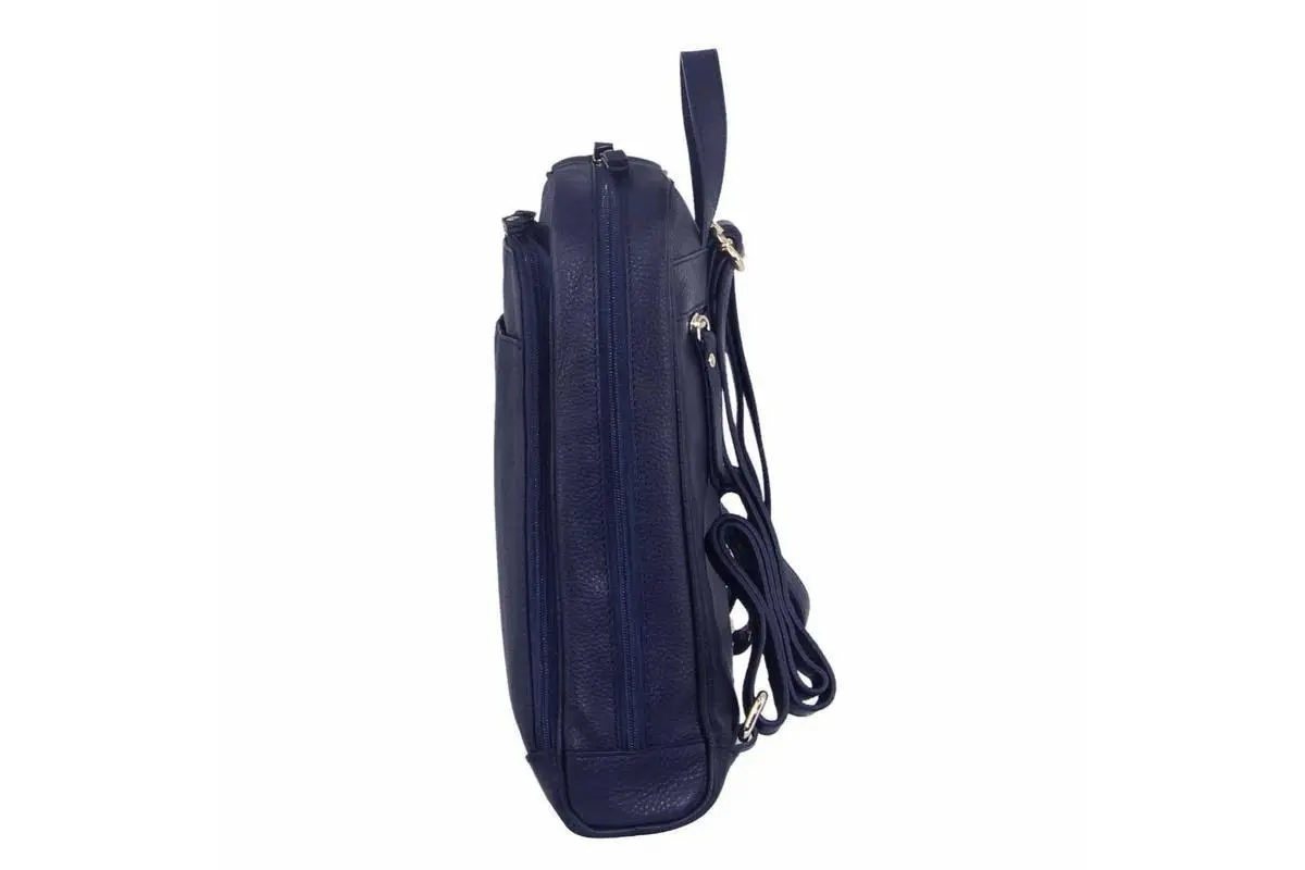 Pierre Cardin Rustic Womens Leather Backpack Bag Handbag Back Pack Travel  - Navy