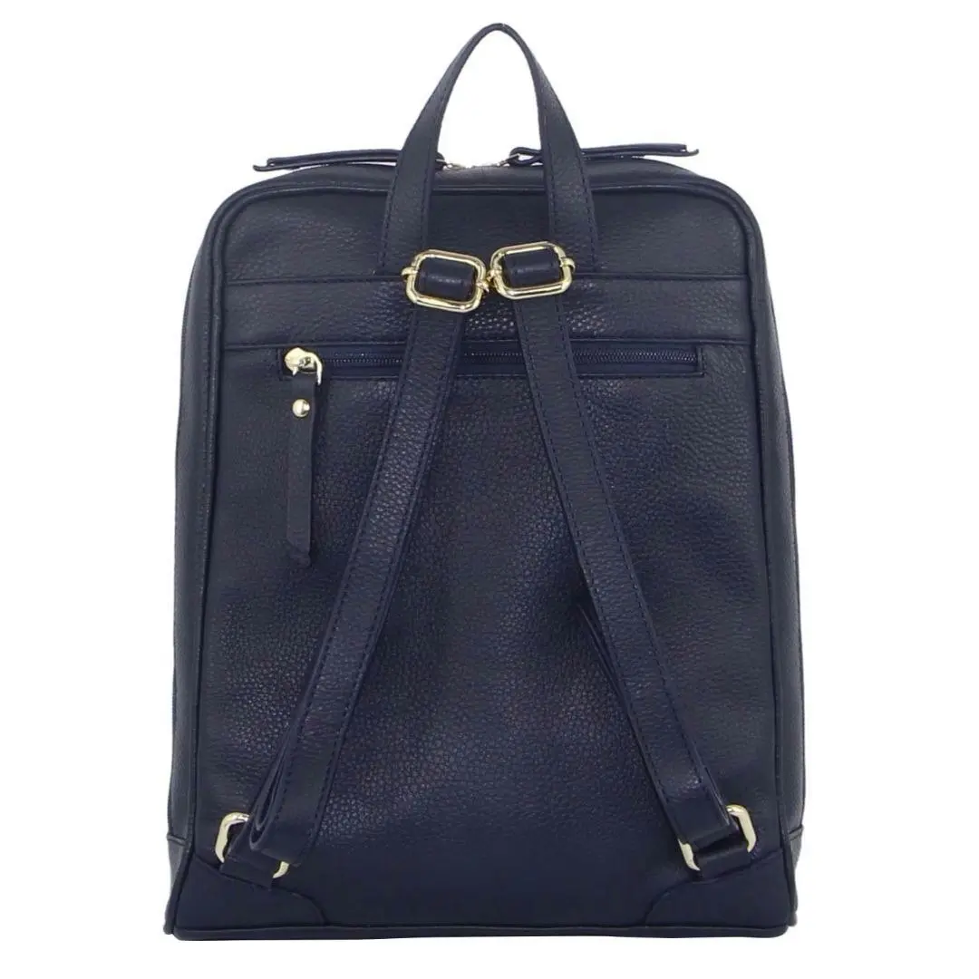 Pierre Cardin Rustic Womens Leather Backpack Bag Handbag Back Pack Travel  - Navy