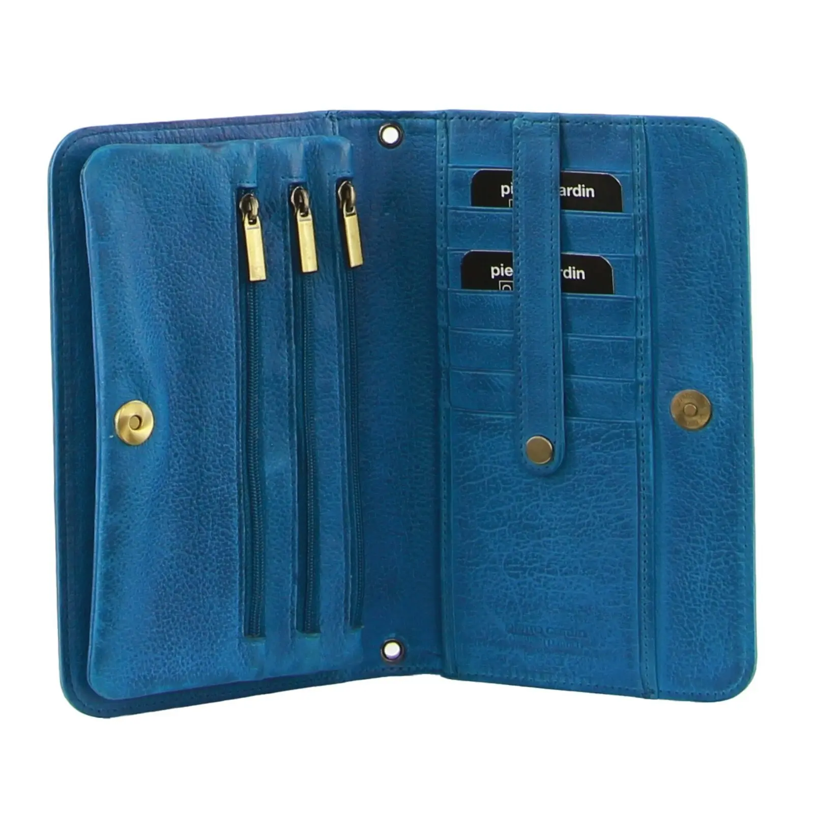 Pierre Cardin Ladies Womens Clutch Leather Wallet Purse RFID Protected - Aqua Blue