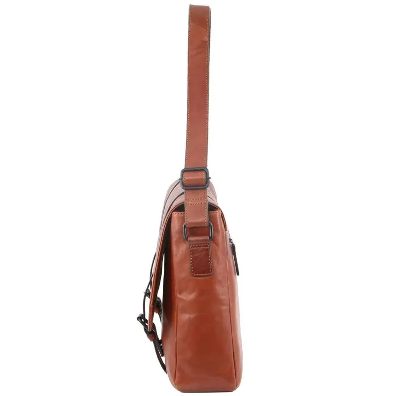 Pierre Cardin Mens Crumple Leather Flap Over Computer/Laptop Bag - Cognac