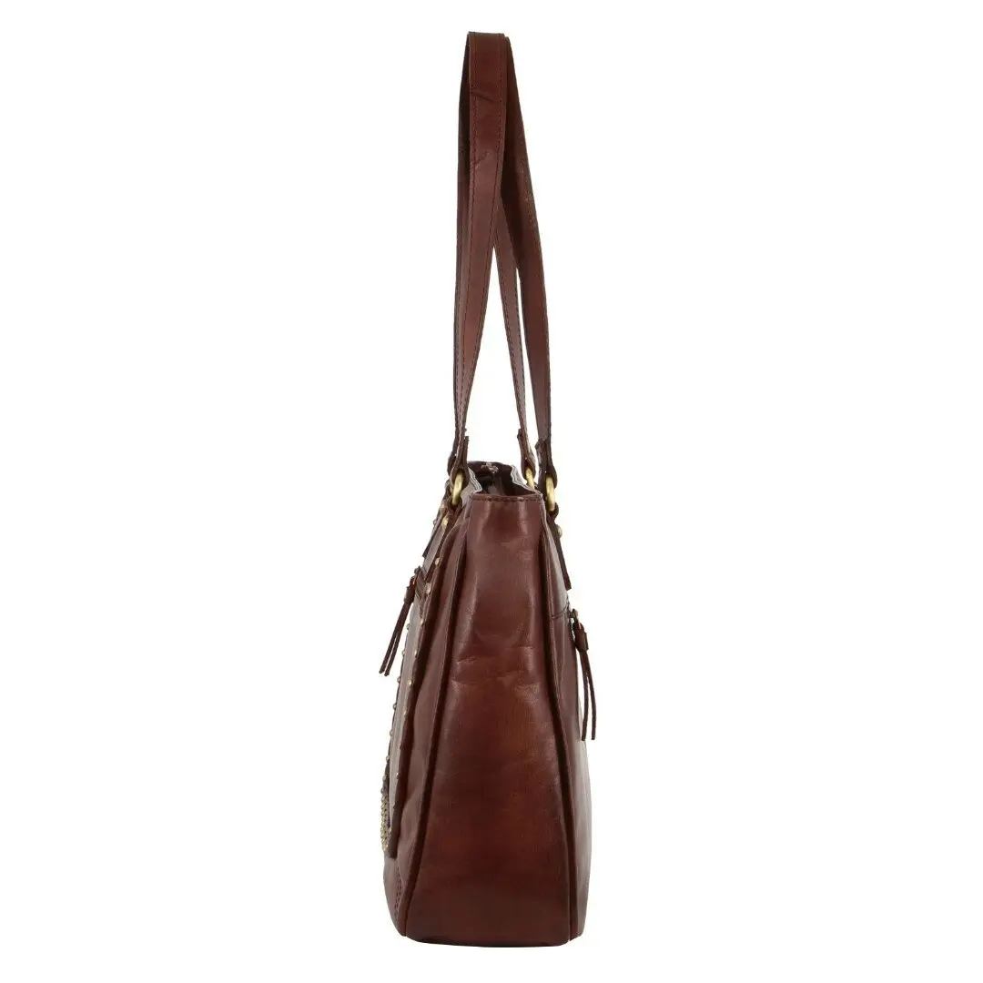 Pierre Cardin Womens Leather Stud Detail Tote Bag in Cognac