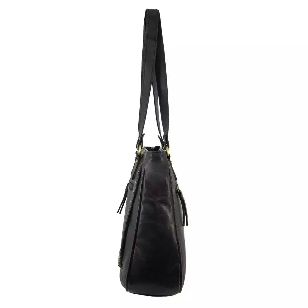 Pierre Cardin Womens Leather Stud Detail Tote Bag in Black