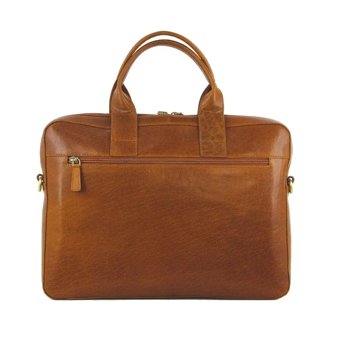 Pierre Cardin Mens Italian Leather Computer Laptop Bag Travel - Tan