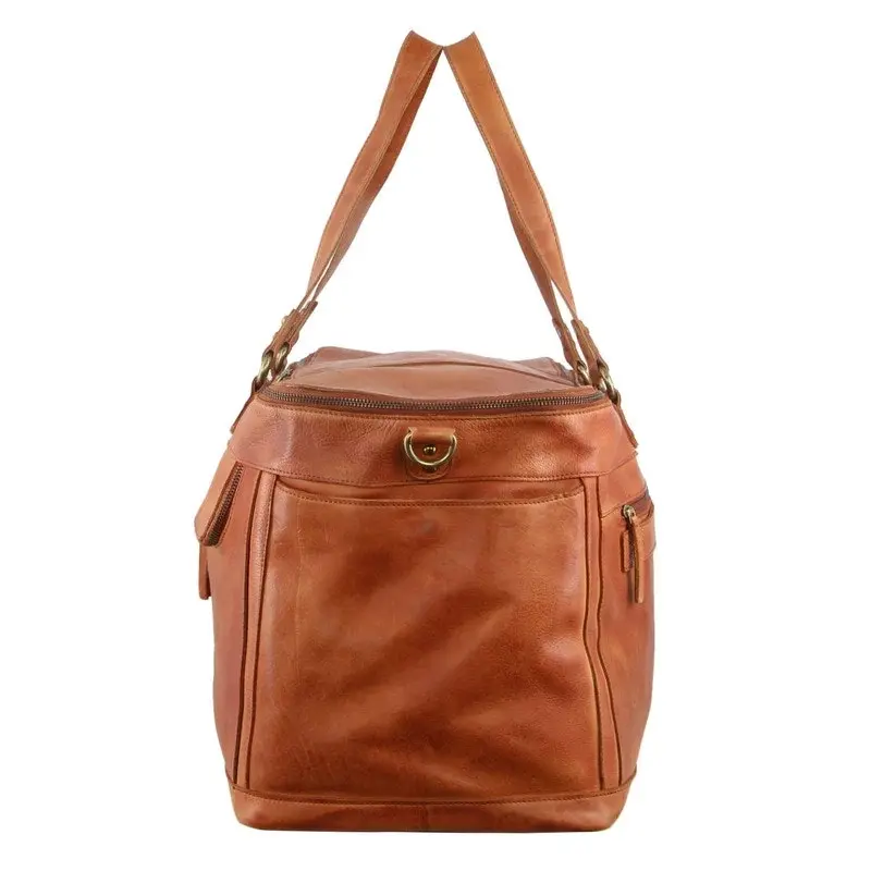 Pierre Cardin Burnished Leather Multi-Compartment Overnight Bag - Cognac