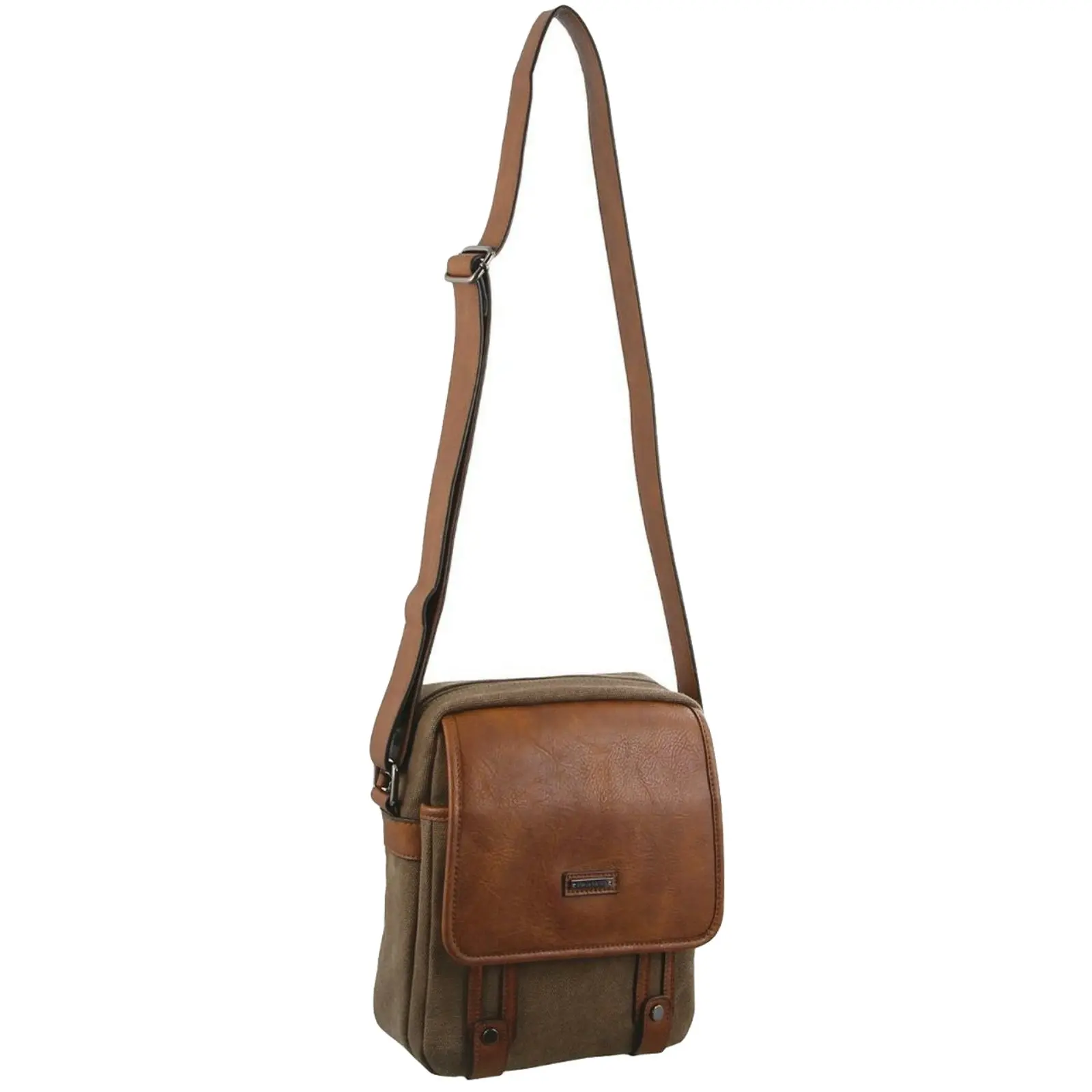 Pierre Cardin Unisex Canvas Cross Body Messenger Bag Satchel Sling - Brown/Cognac