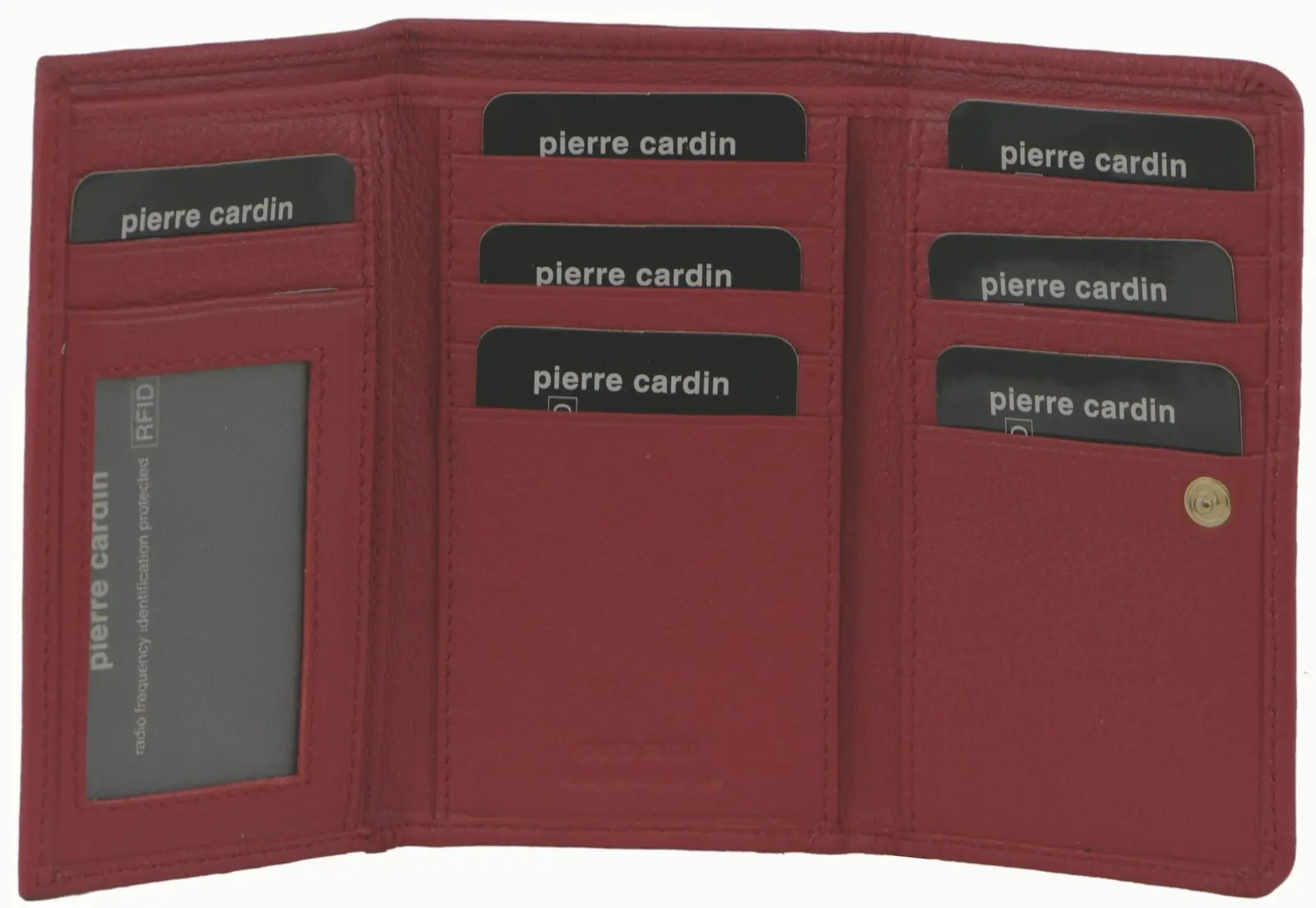 Pierre Cardin Womens Soft Italian Leather RFID Purse Wallet Rustic Trifold - Red