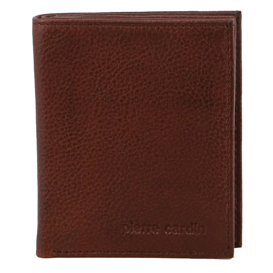 Pierre Cardin Mens Slim Bi-Fold Leather Wallet Rustic w/ RFID Protection in Brown