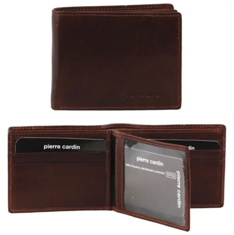 Pierre Cardin Mens Leather Bi-Fold Wallet w/ RFID Protection - Brown