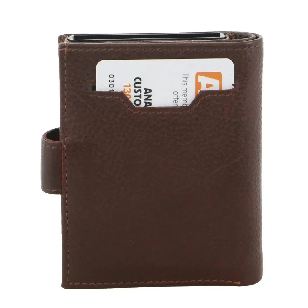 Pierre Cardin Leather Smart Slide Card Holder Tab Wallet RFID - Brown