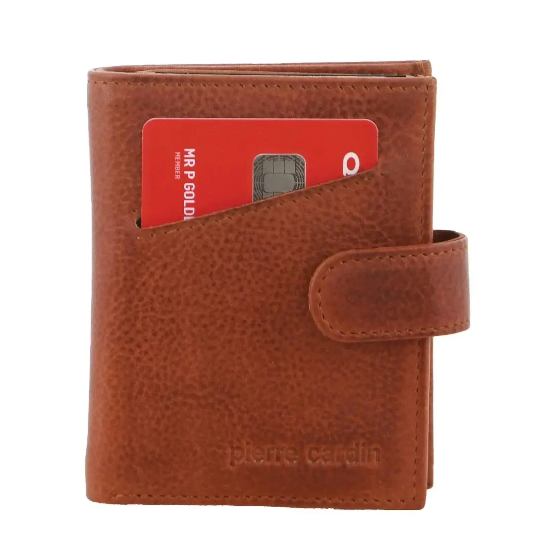 Pierre Cardin Leather Smart Slide Card Holder Tab Wallet RFID - Tan